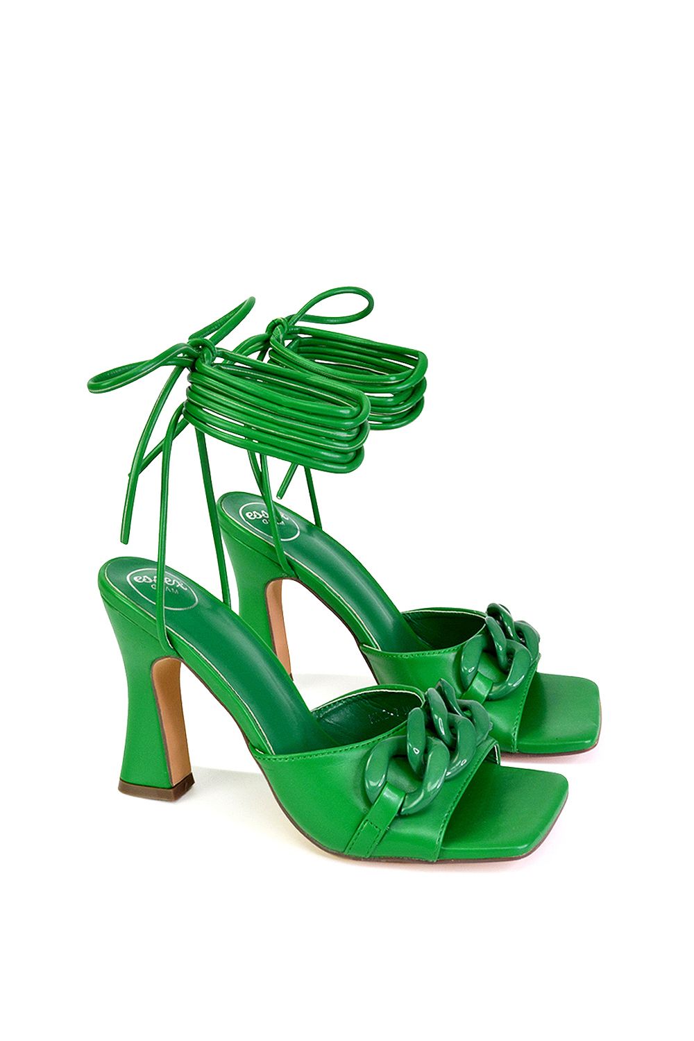 XY London 'Rhegan' Lace Up Chain Detail Square Toe Block High Heel Sandals image 4