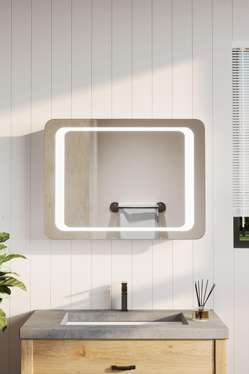 Living and Home LED Wall Mounted Anti-Fog Illuminated Bathroom Mirror with Sensor Switch image 1