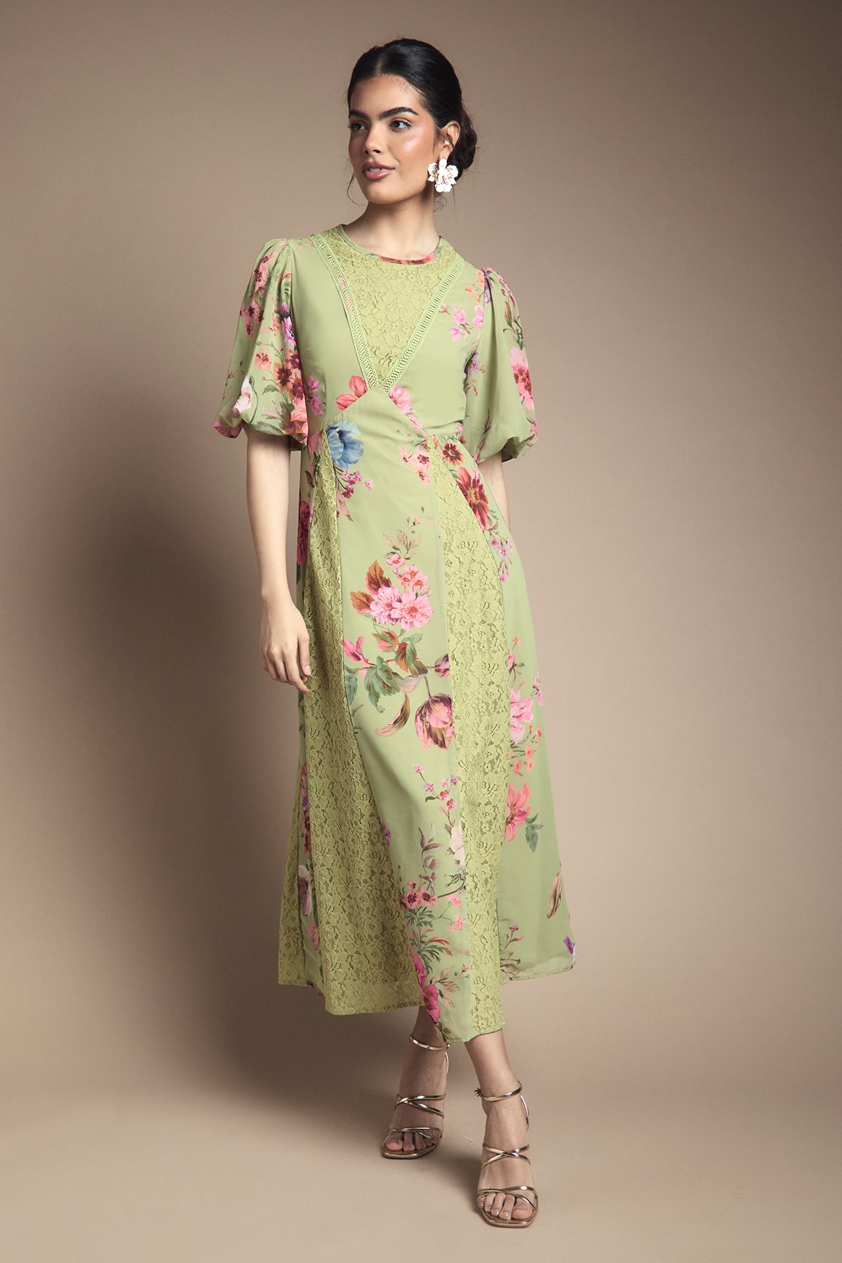 Oasis Lace Fit and Flare Midi Dress Pink image 1