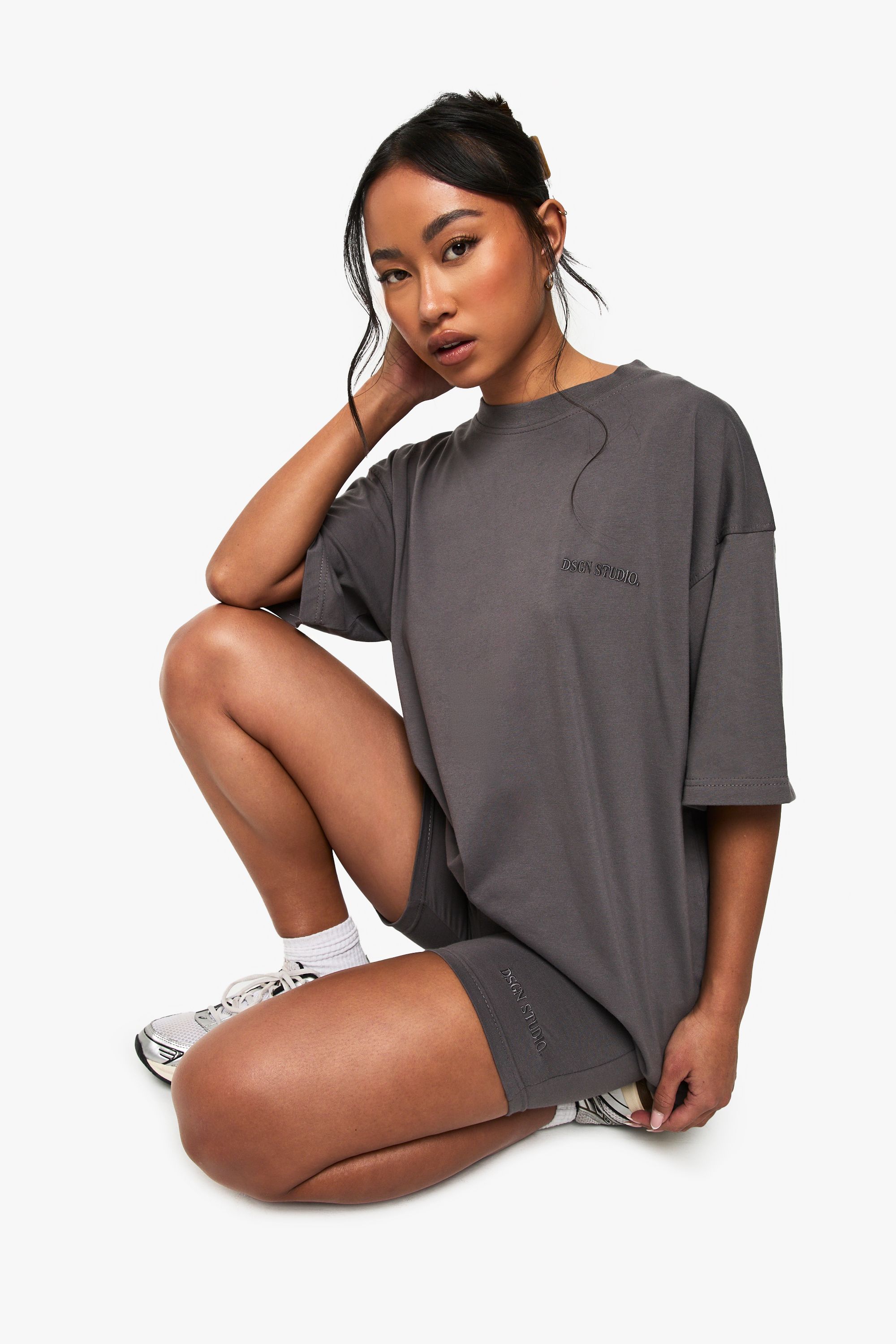 DSGN Studio DSGN Studio Oversized T-shirt And Cycling Short Set Charcoal