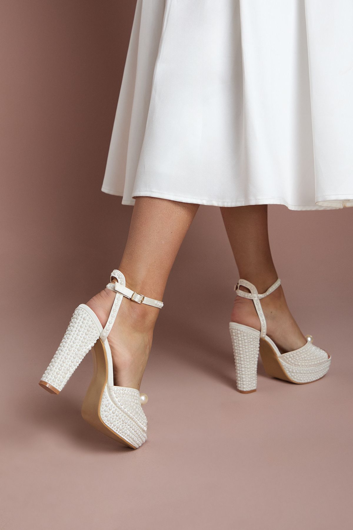 Coast Bridal Ruth Satin Pearl Platform High Block Heel Sandals White image 4