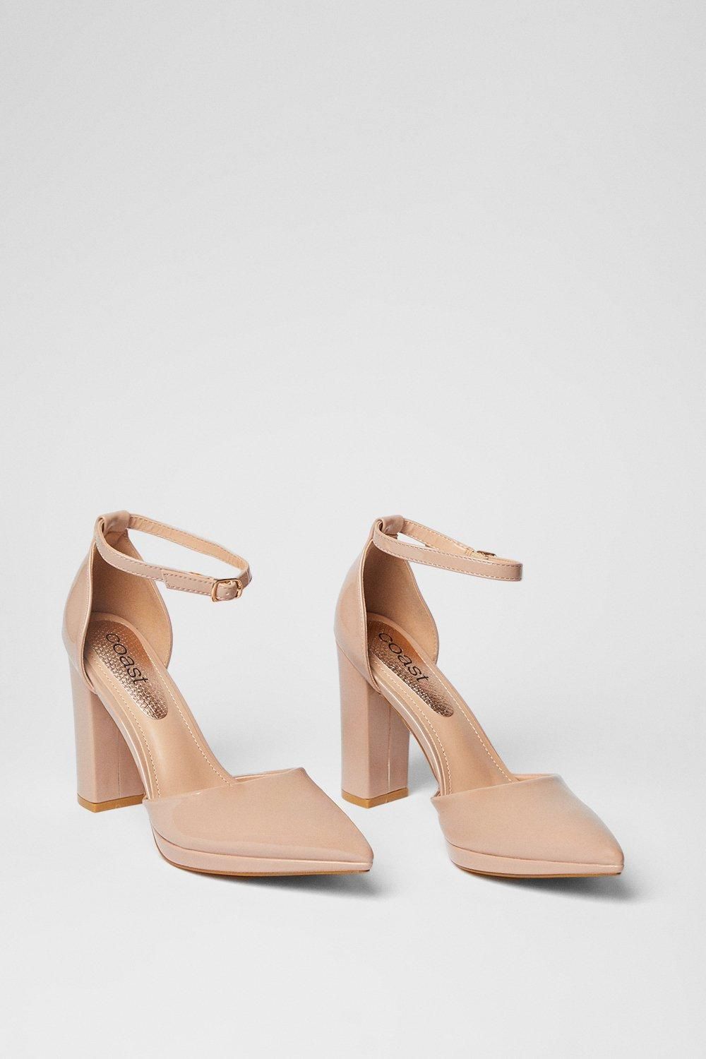 Coast Sadie Faux Leather Platform Pointed High Block Heel Court Shoes Beige image 3