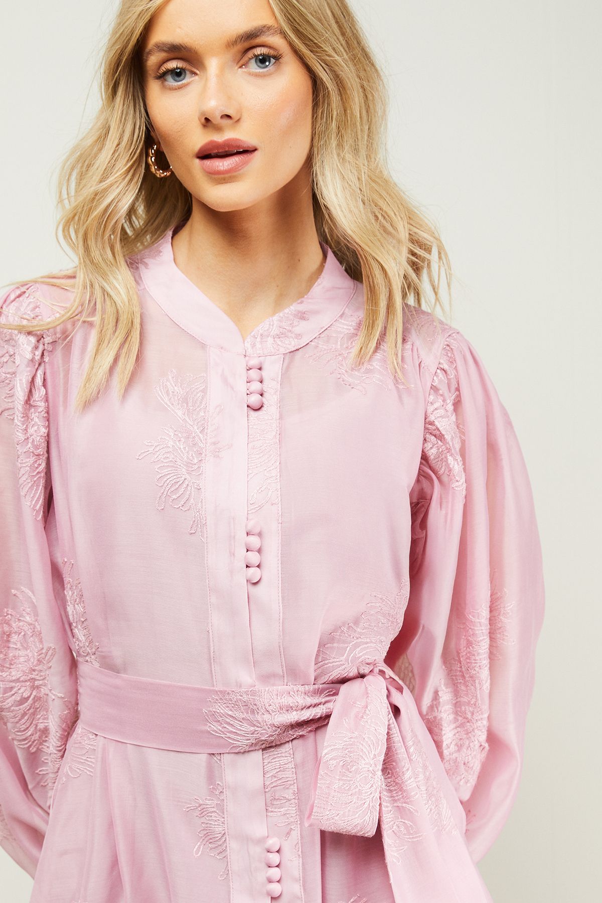 Oasis Jacquard Chiffon Button Down Belted Mini Dress Mauve image 2