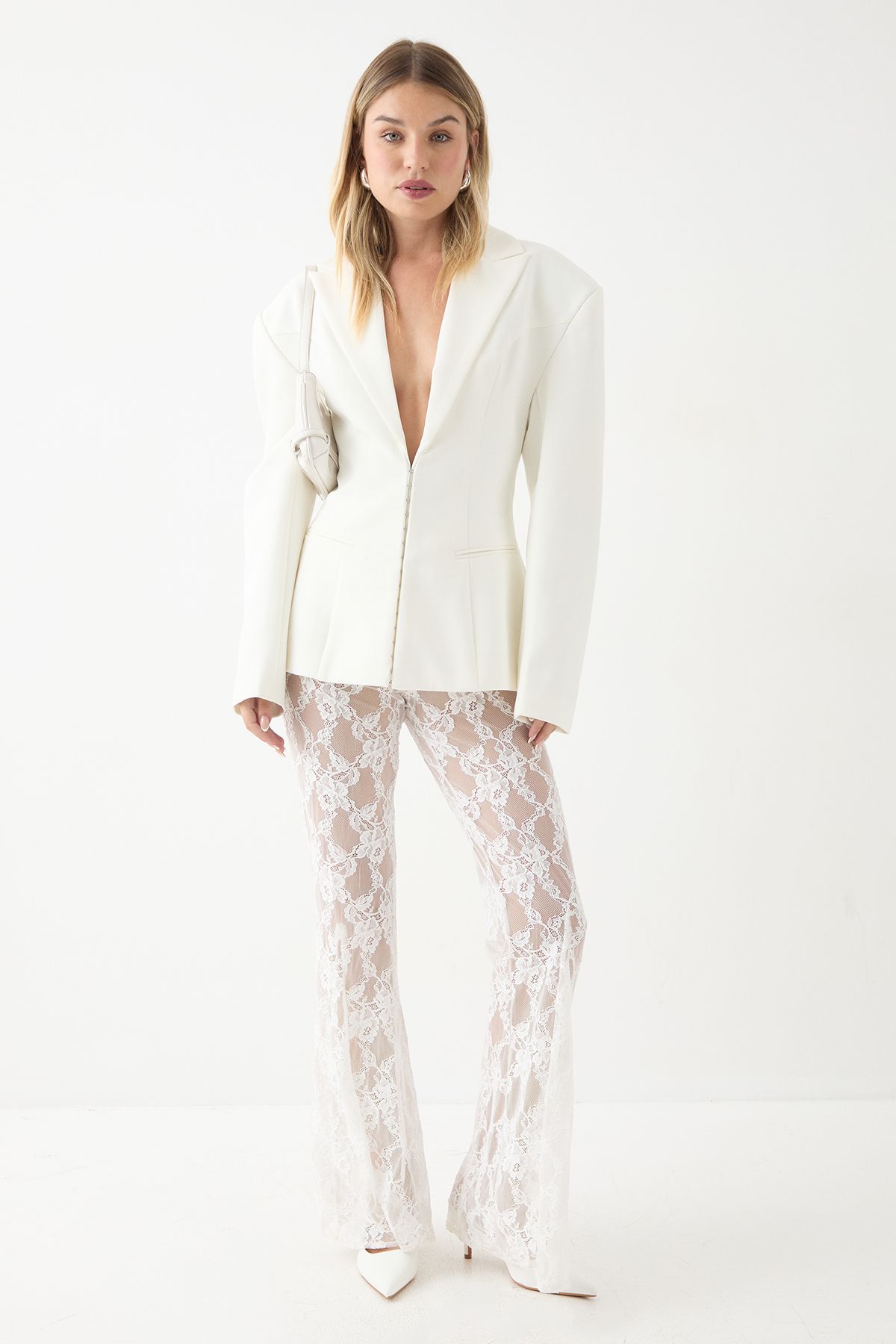 MissPap Tailored Cinched Waist Blazer Ivory image 2
