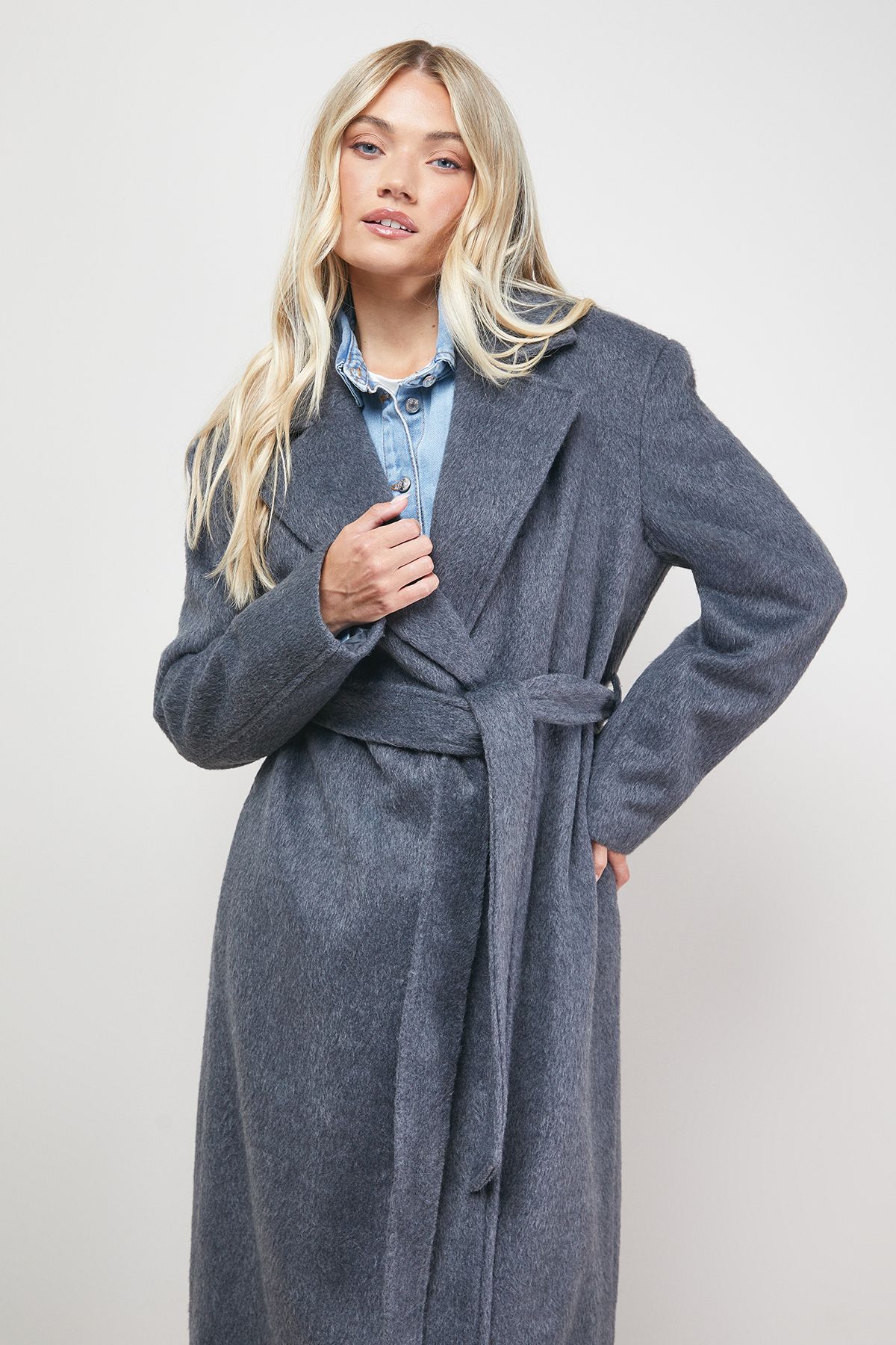 Oasis Brushed Belted Coat Grey image 2