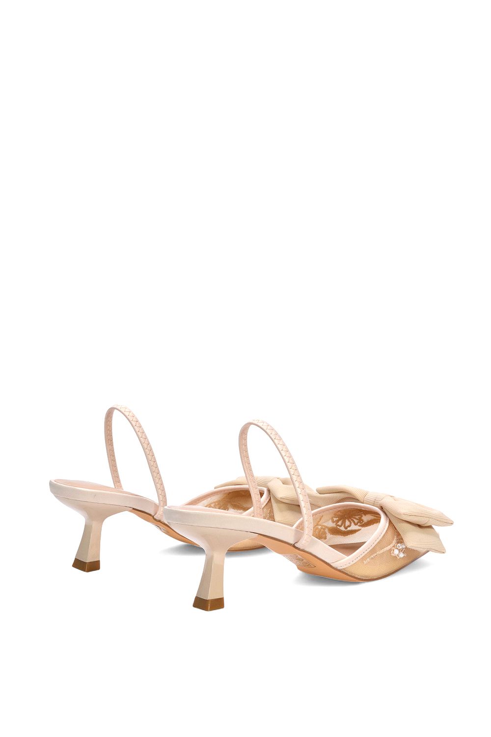 XY London 'Sara' Embroidered Mesh Pointed Toe Slingback Heels With Bow image 4