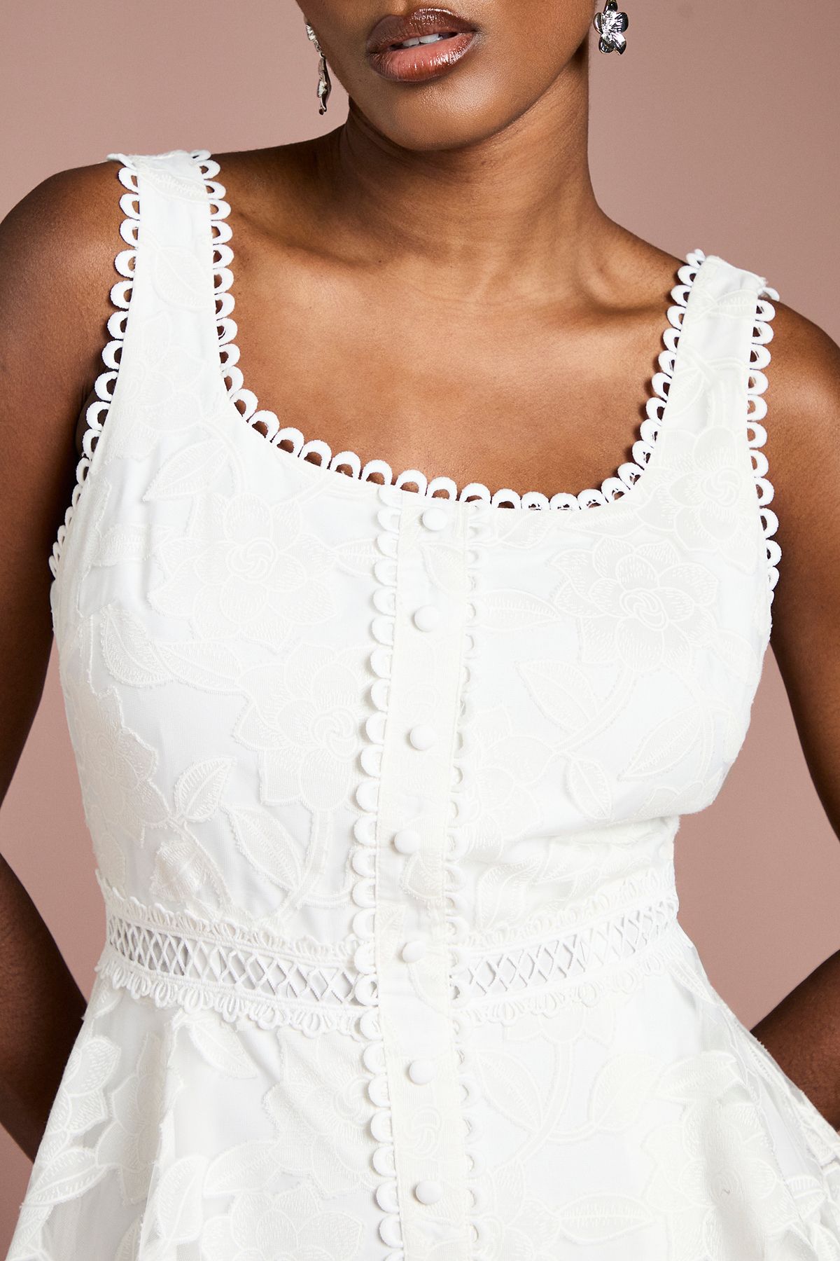 Coast Peplum Hem Button Down Lace Midi Dress Ivory image 5