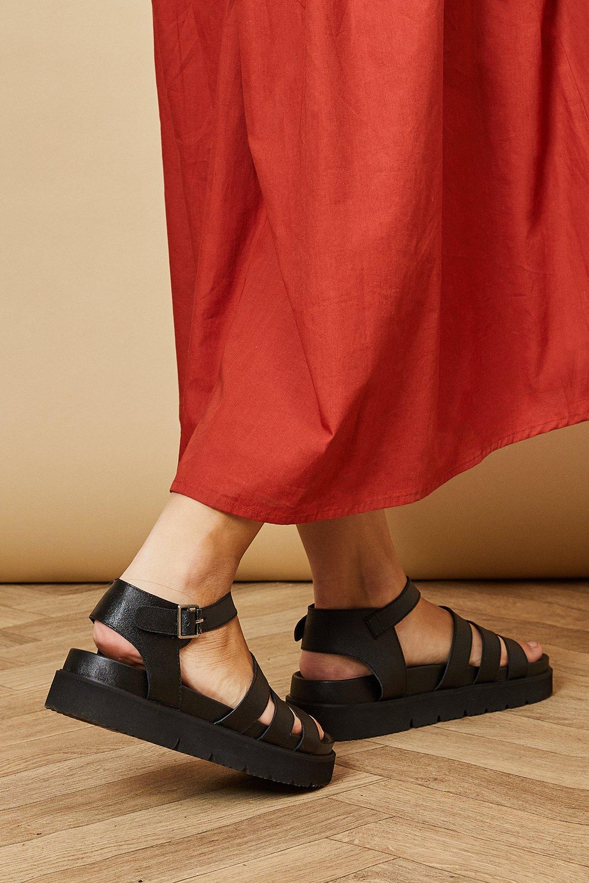 Oasis Rachel Leather Multi Strap Footbed Chunky Sandals Black image 4