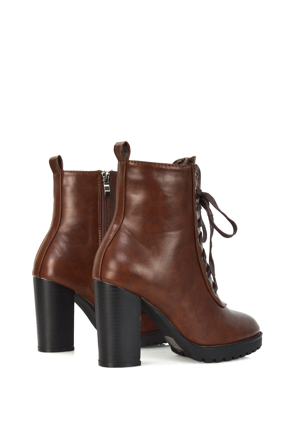 XY London 'Ariel' Lace up High Block Heel Zip-up Biker Ankle Boots image 3