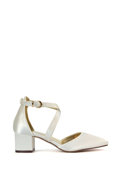 XY London 'Cynthia' Pointed Toe Ankle Strap Mid Block Heel Court Shoes