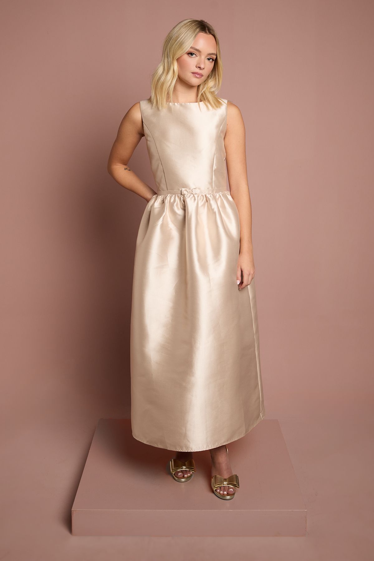 Coast Teen Coast Twill Bow Maxi Bridesmaid Dress Champagne image 1