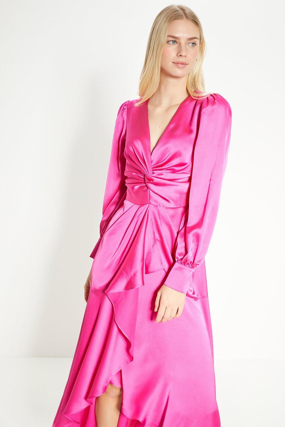 Oasis Rachel Stevens Satin Twist Front Draped Midi Dress Pink image 3
