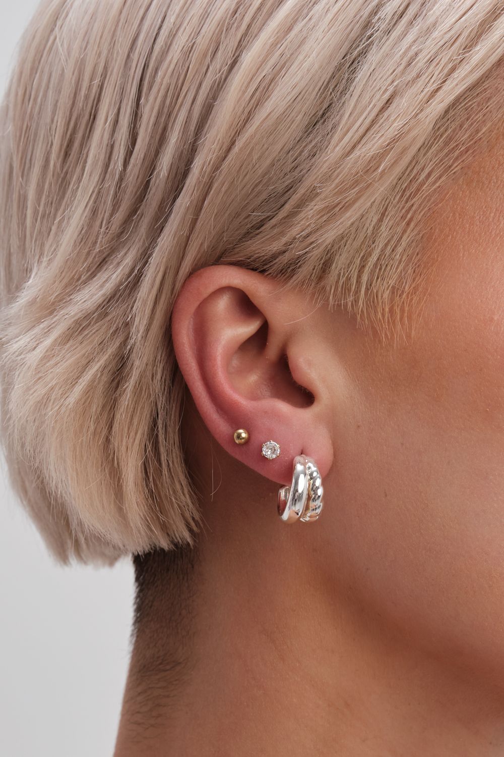 Jon Richard Jon Richard Silver Plated Stainless Steel Polished And Textured Hoop Earrings image 3