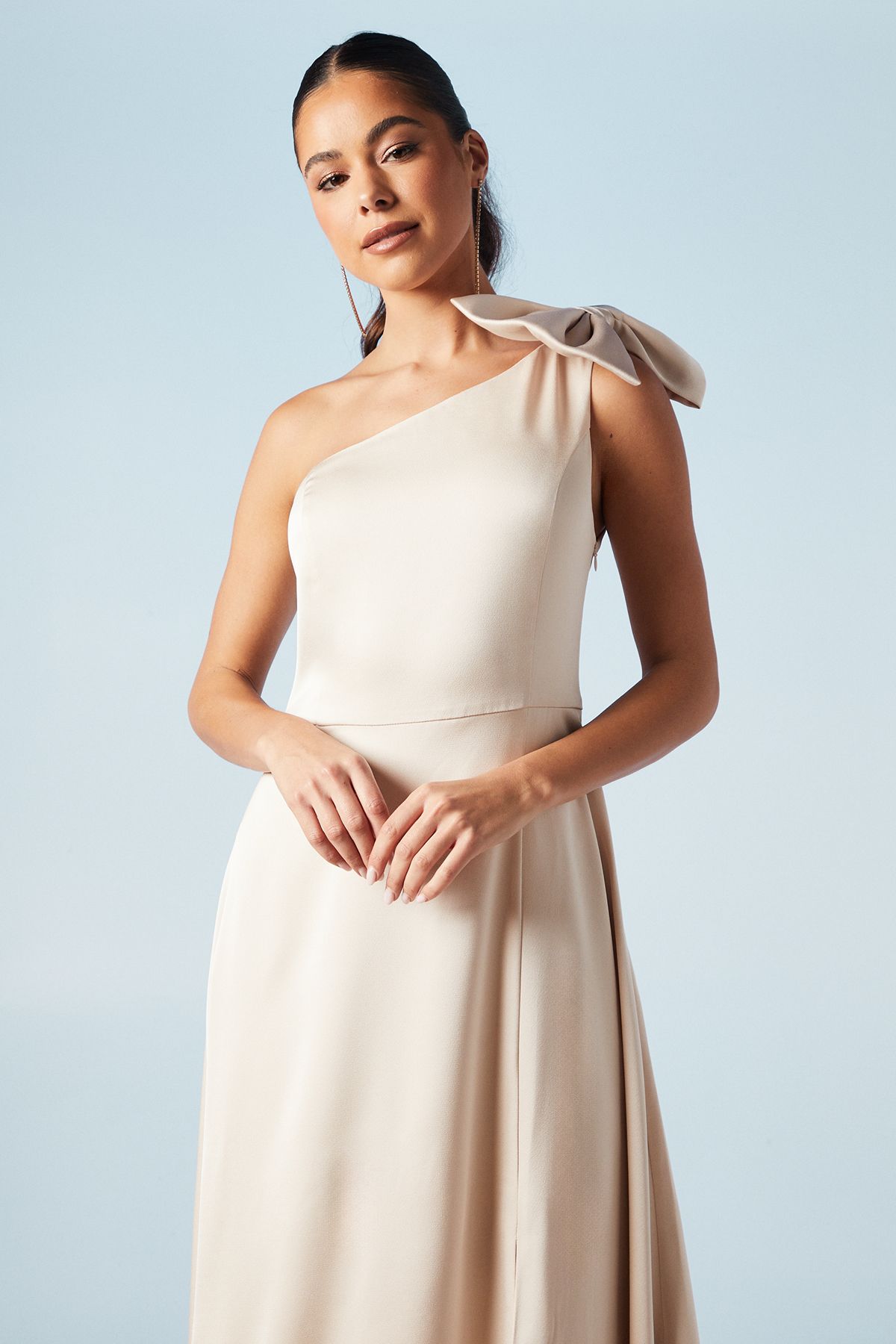 Coast Bow One Shoulder A Line Skirt Bridesmaid Dress Champagne image 2