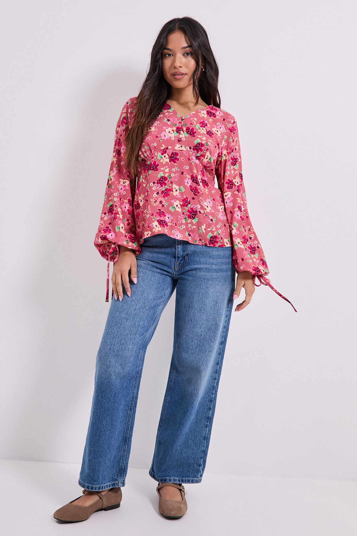 Dorothy Perkins Petite Button Tie Detail Printed Top Pink image 2