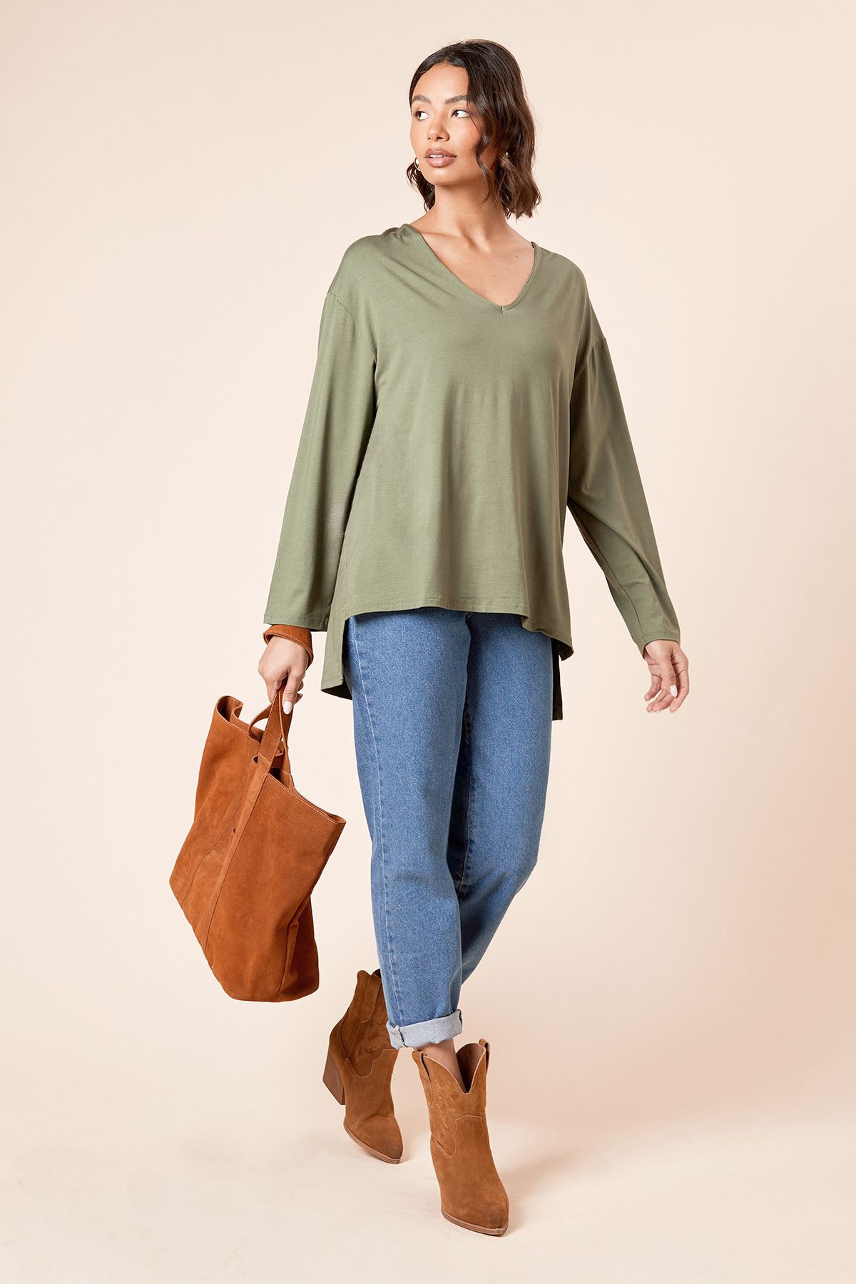 Dorothy Perkins V Neck Tunic Khaki image 2