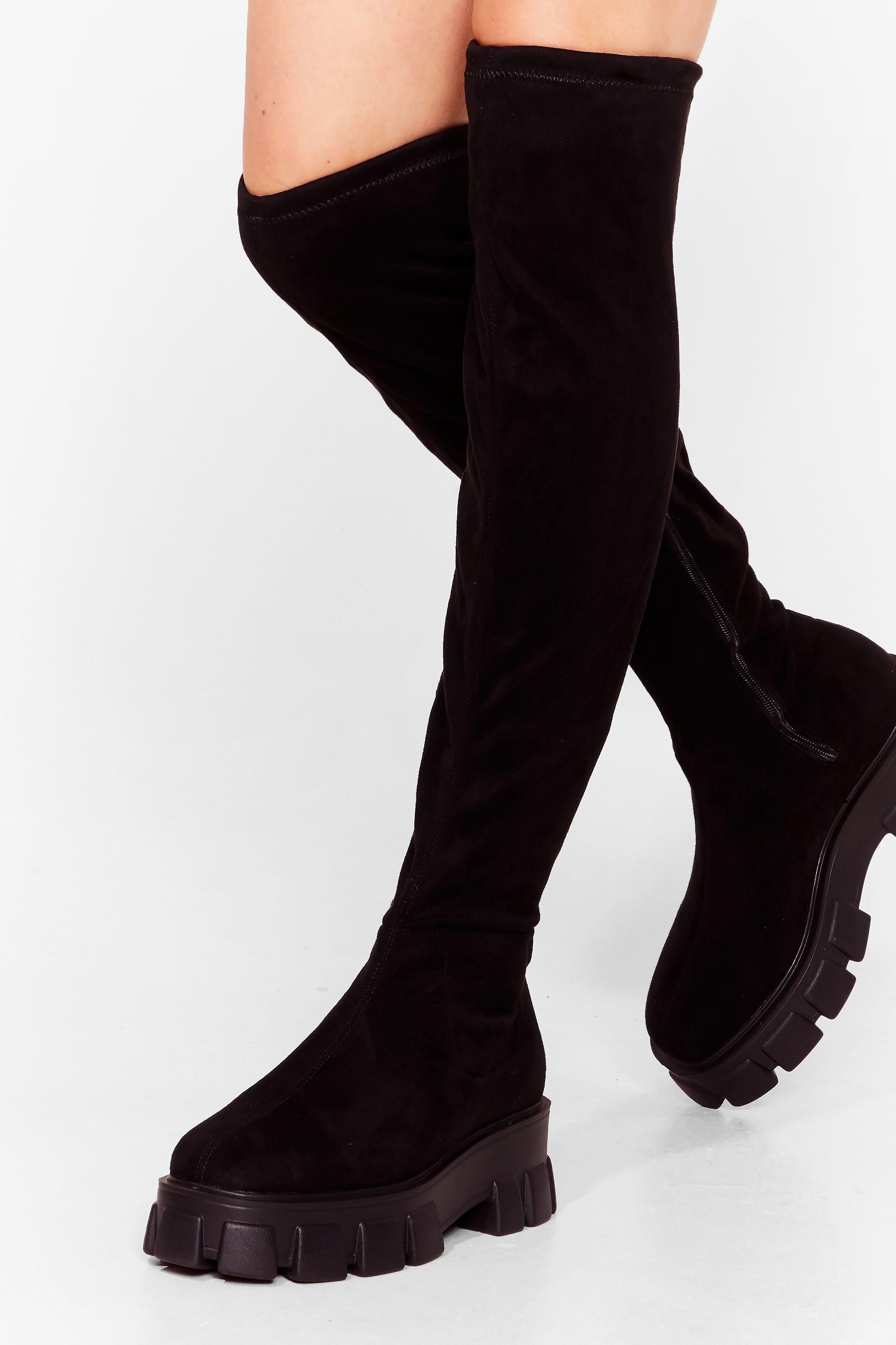 NastyGal Faux Suede Over the Knee Boots Black image 3