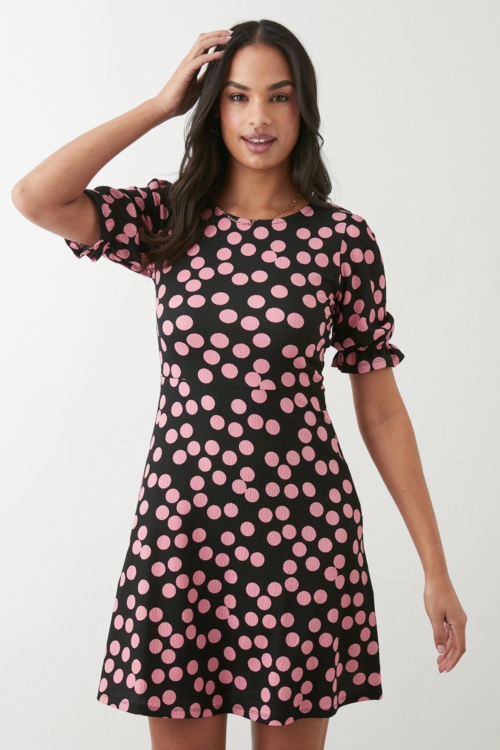 Dorothy Perkins Pink Spot Short Sleeve Mini Dress Black image 1