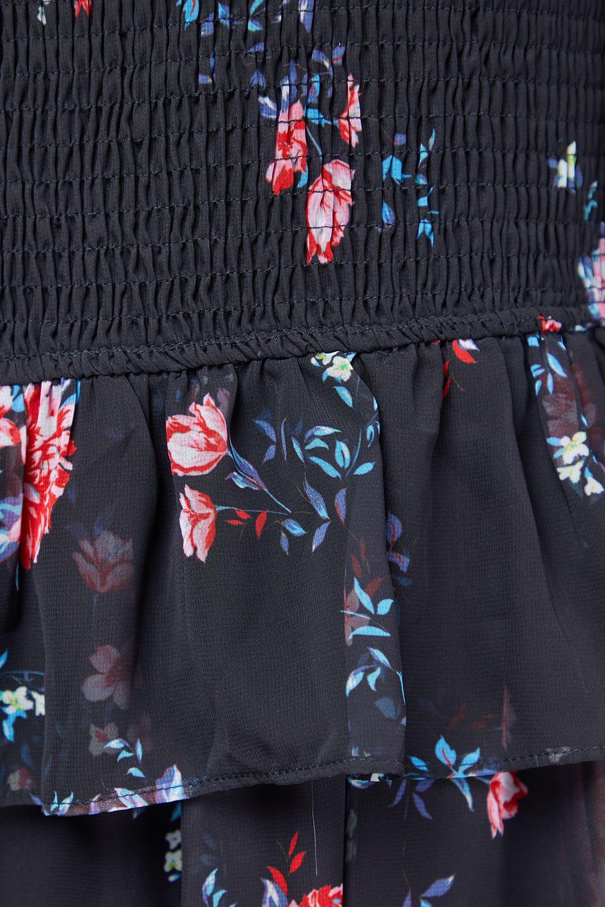 Oasis Western Shirred Bodice Long Sleeve Dress Black image 5