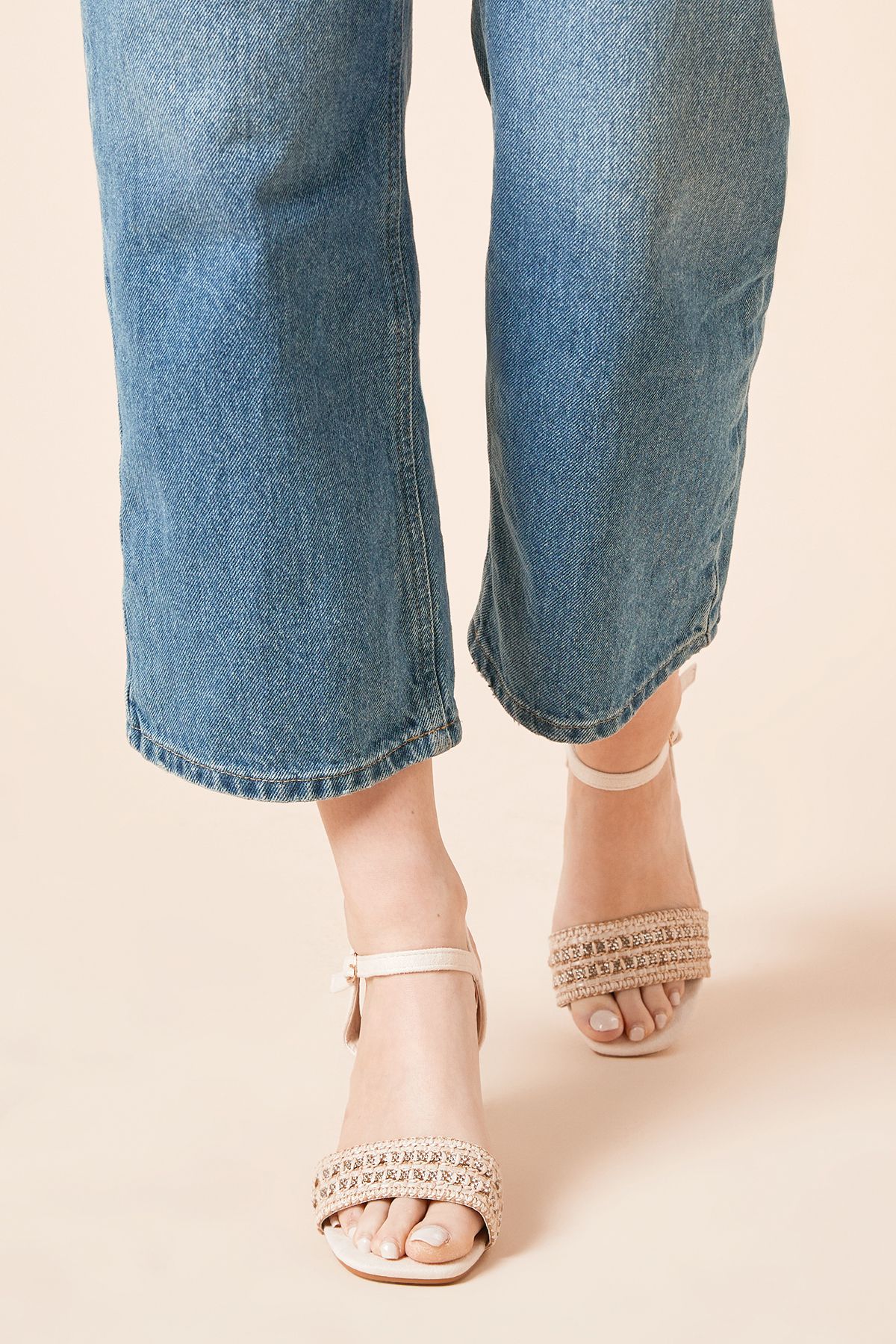 Dorothy Perkins Elspeth Faux Suede Woven Detail High Block Heeled Sandals Beige image 2