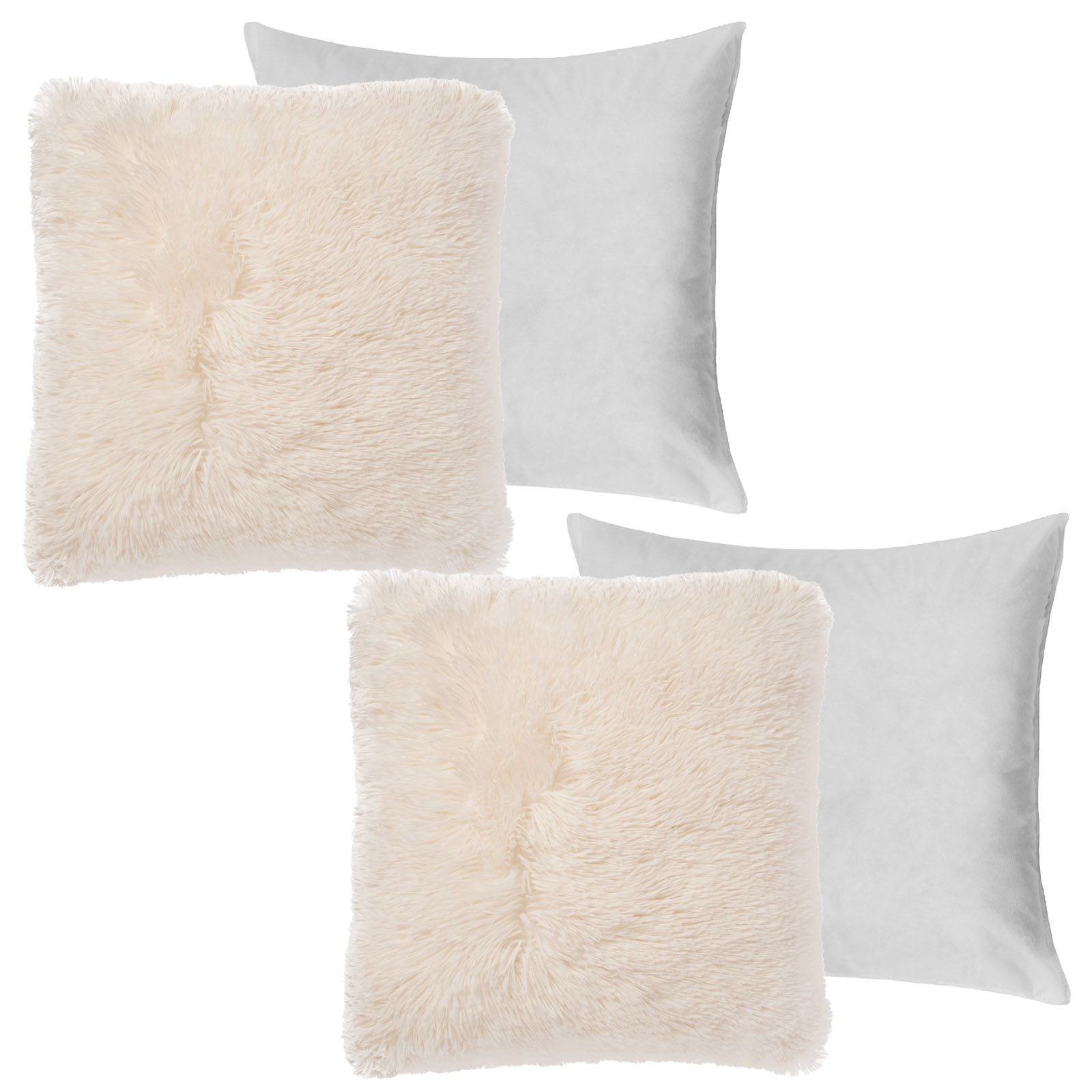 OHS Set of 2 Fluffy Shaggy Filled Cushion with Cover Square image 2