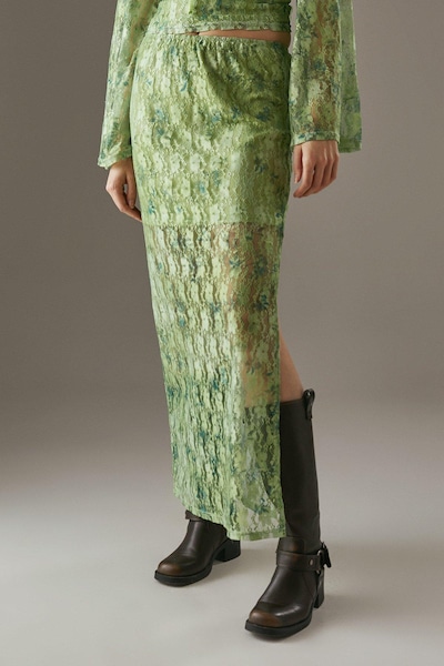 Warehouse Printed Lace Maxi Skirt Green