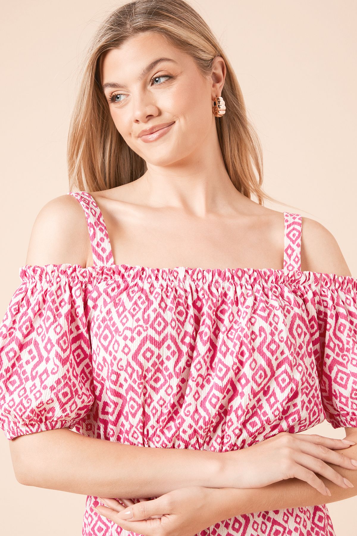 Dorothy Perkins Pink Bardot Puff Sleeve Playsuit Pink image 3