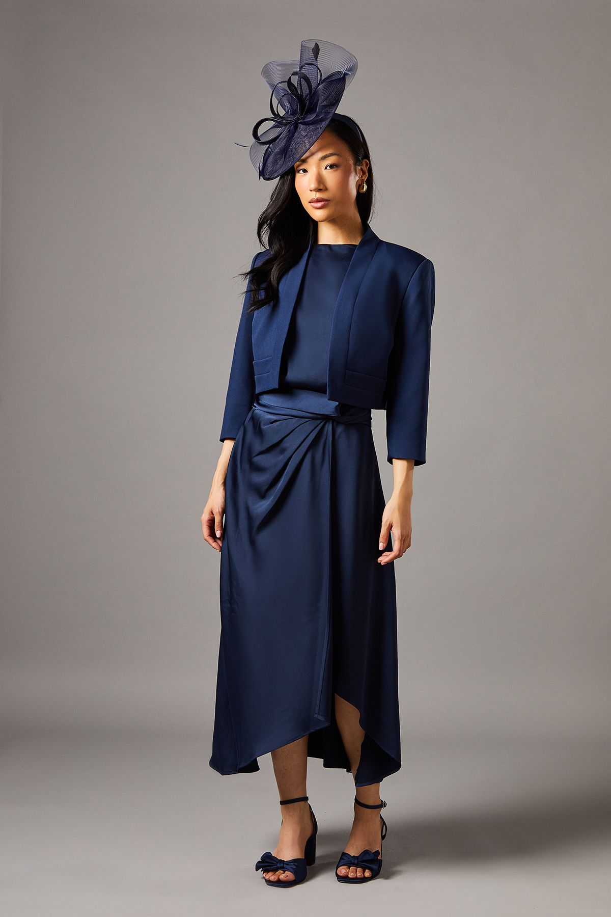 Coast Pleat Detail 3/4 Sleeve Crop Jacket Navy image 2