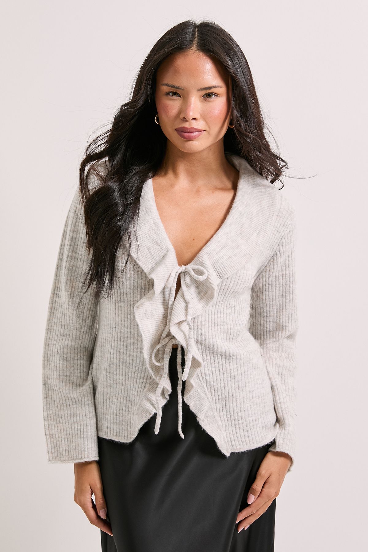 Dorothy Perkins Grey Ruffle Tie Front Cardigan Grey image 1