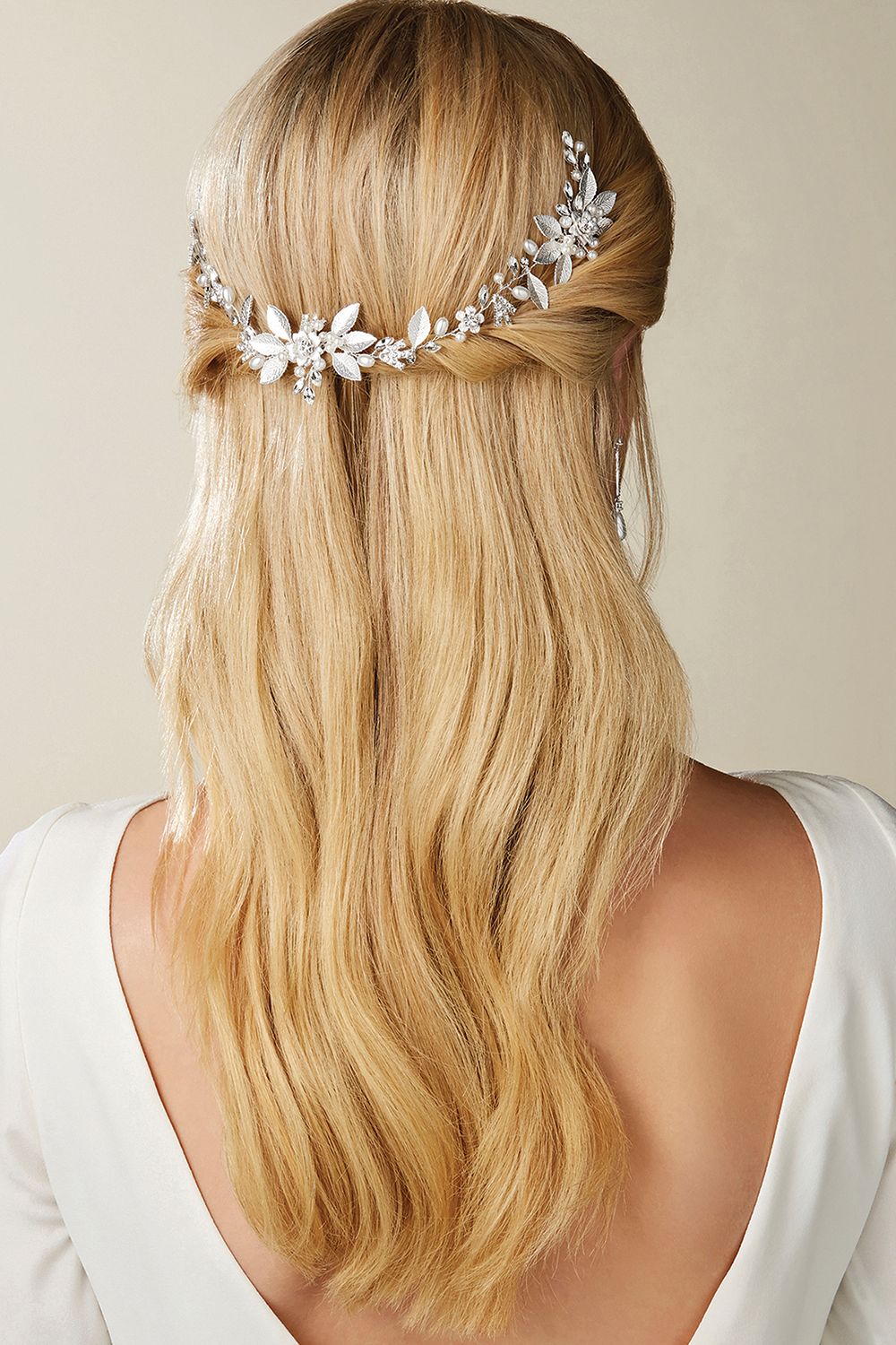 Jon Richard Lena Silver Crystal Fresh Water Pearl Double Hair Comb - Gift Pouch image 2