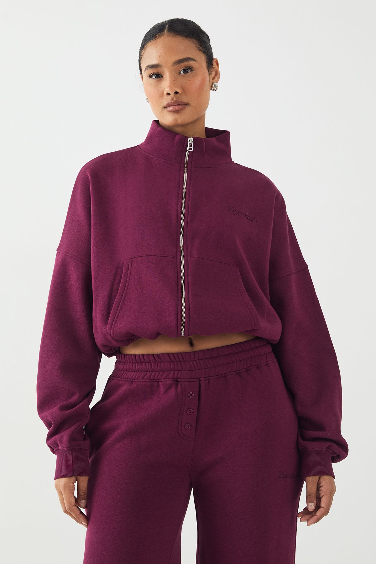 DSGN Studio DSGN Studio Embroidery Zip Through Funnel Neck Bomber Plum