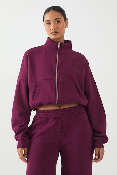 DSGN Studio DSGN Studio Embroidery Zip Through Funnel Neck Bomber Plum