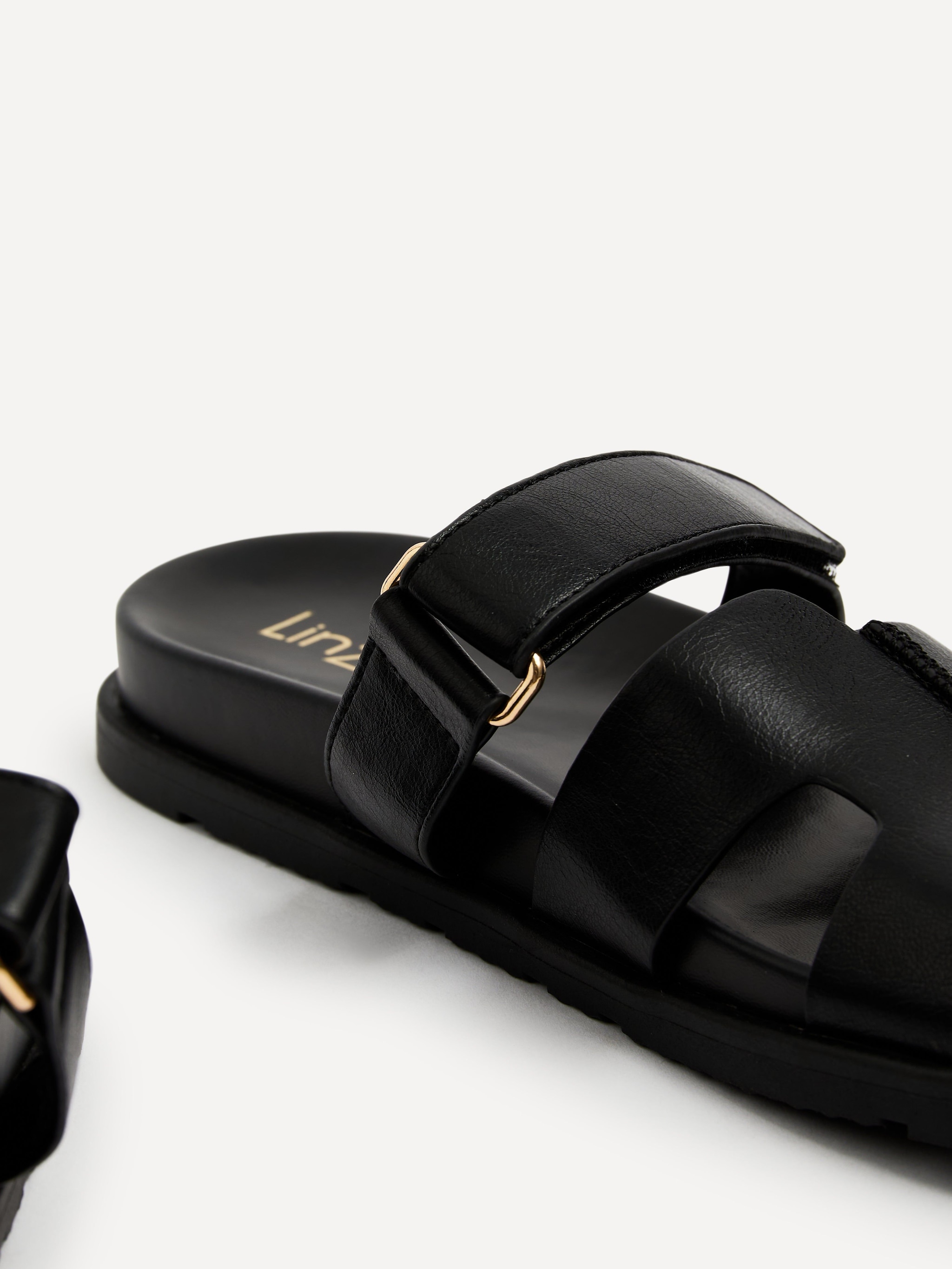 Linzi Emmy Black Faux Leather Footbed Linked Design Sandal image 5