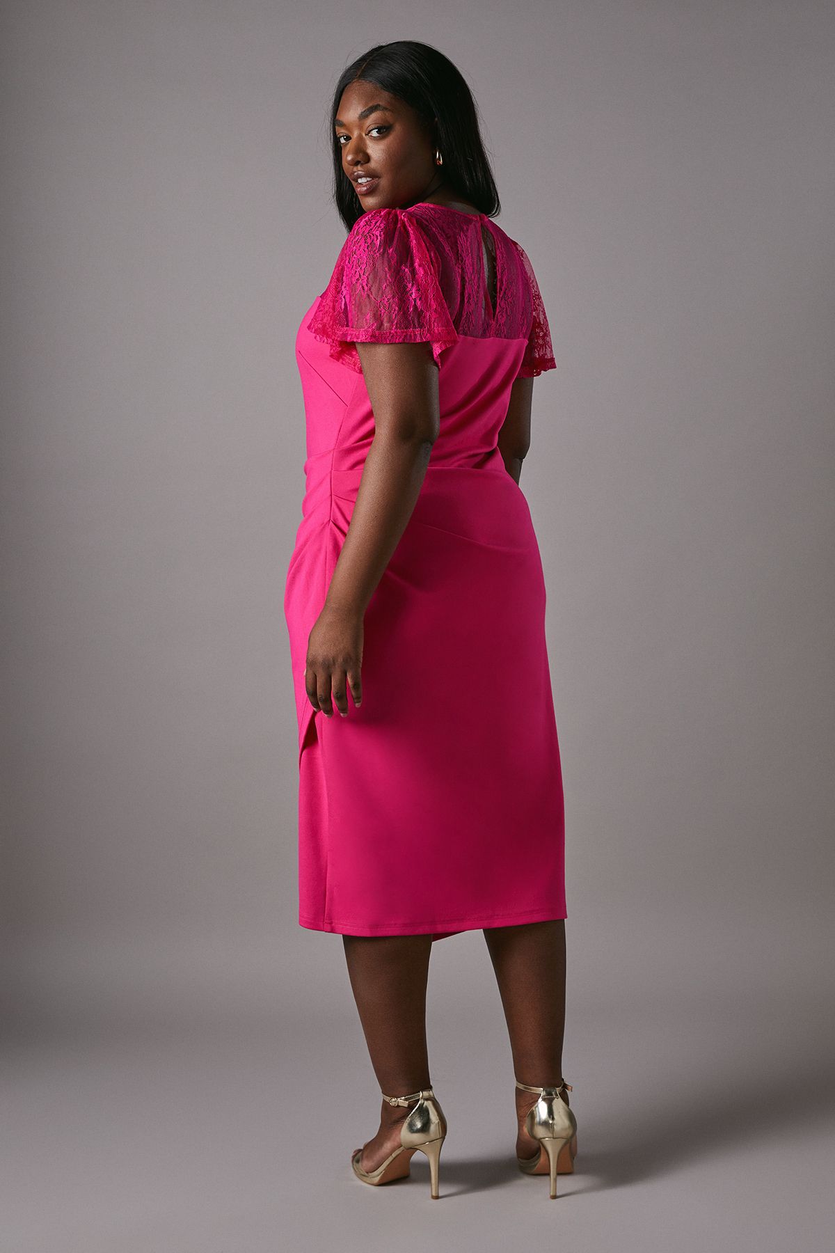 Coast Plus Short Sleeve Jersey Midi Dress With Lace Panel Pink image 4