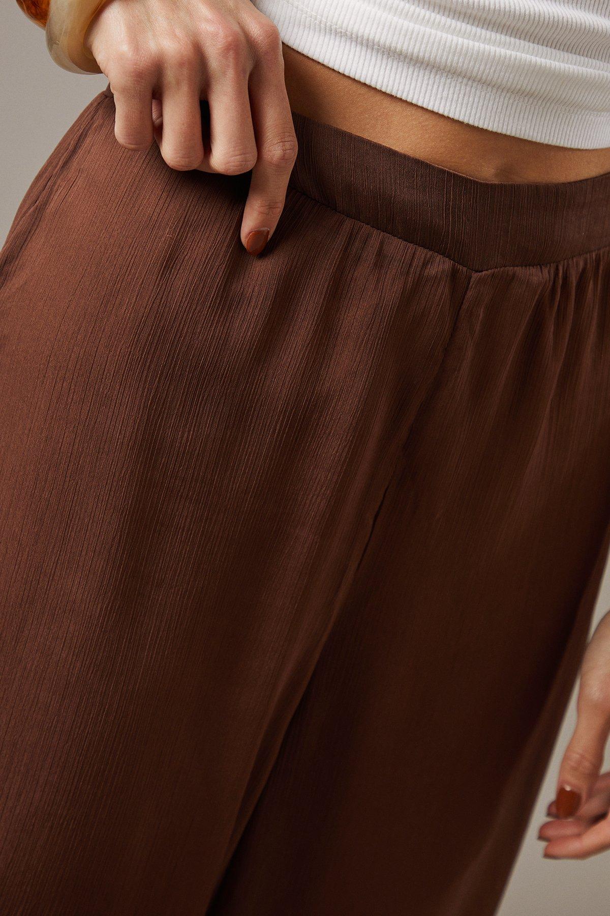 Warehouse Chiffon High Waisted Wide Leg Trousers Chocolate image 4