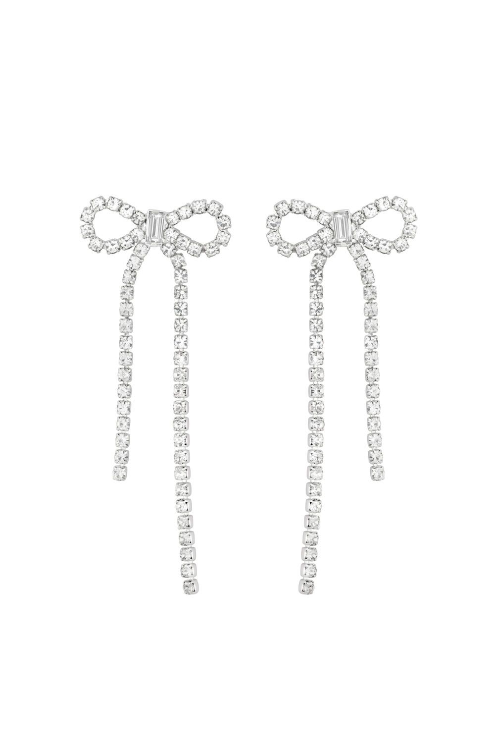 Mood Mood Silver Crystal Statement Bow Drop Earrings