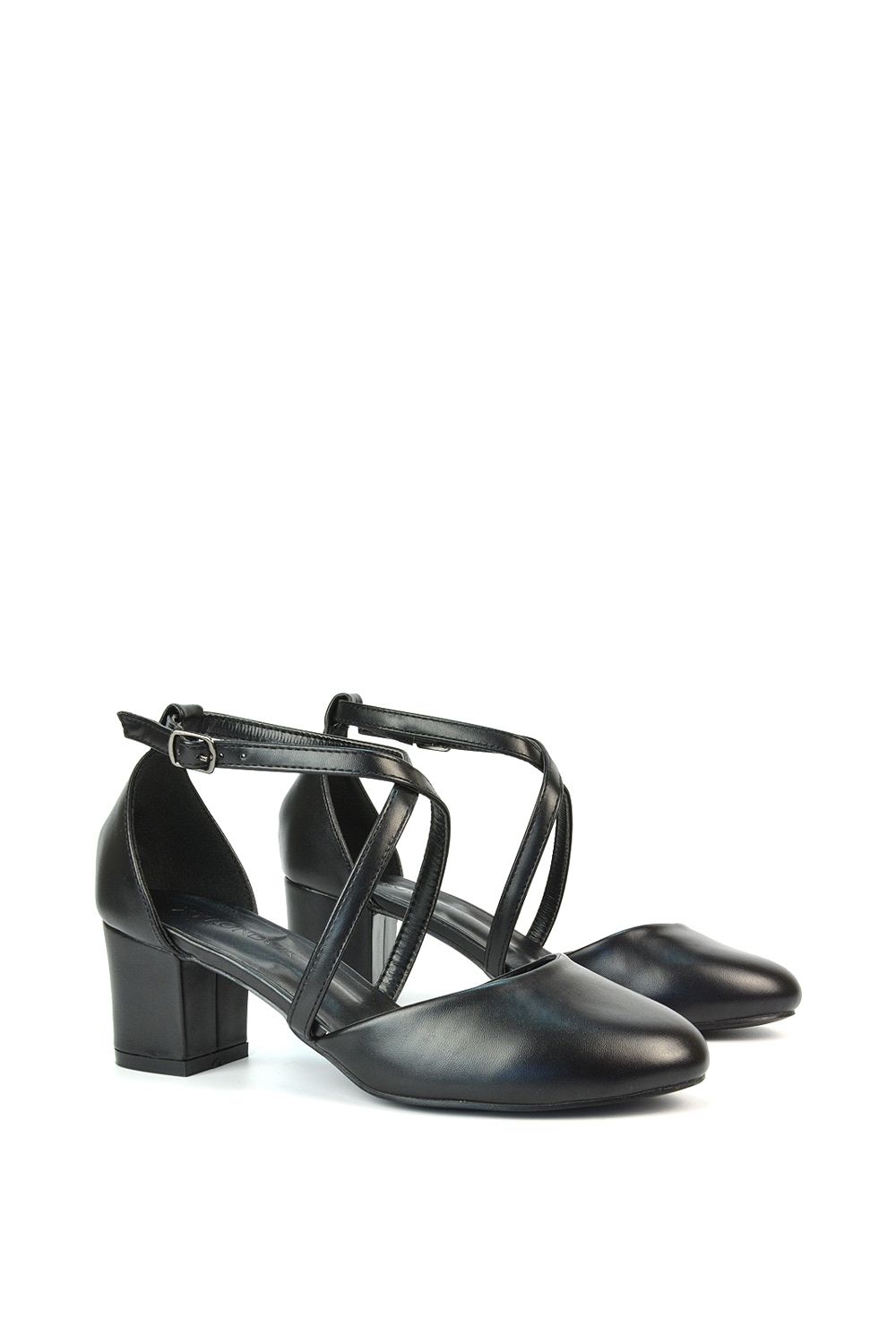 XY London 'Cindy' Strappy Mid Low Block Heel Court Shoes with Ankle Strap image 3