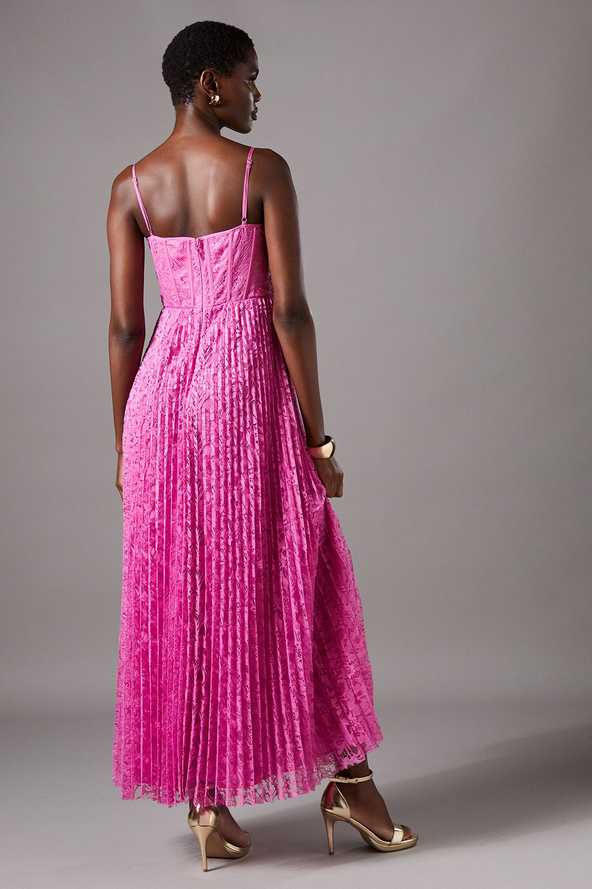 Coast Lace Pleated Maxi Dress Pink image 3