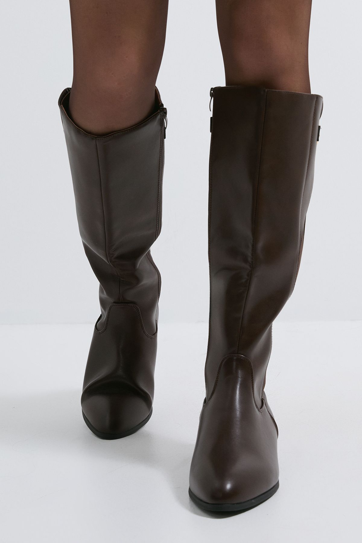 Dorothy Perkins Kamille Faux Leather Elastic Knee High Riding Boots Brown image 2
