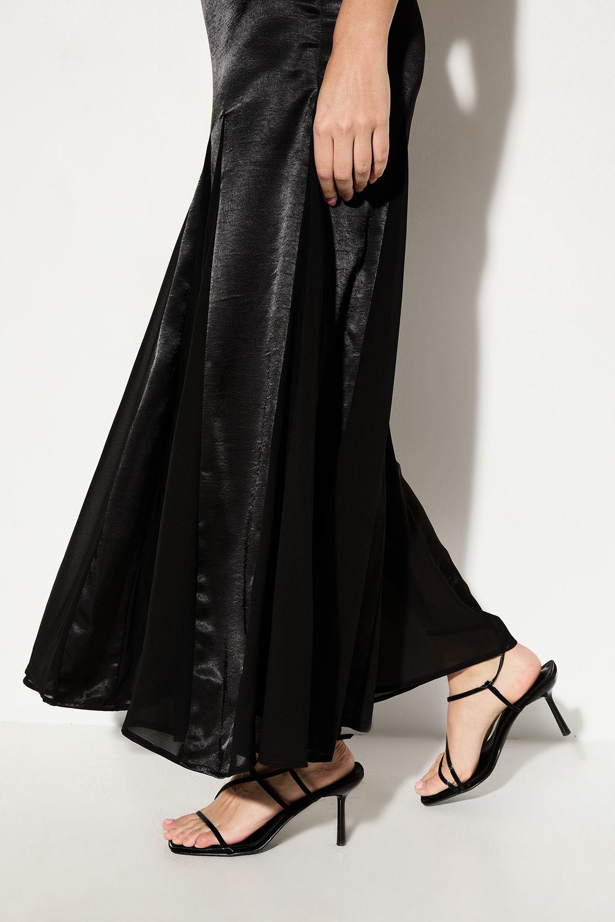 MissPap Premium Satin Georgette Panel Midaxi Bridesmaid Dress Black image 4