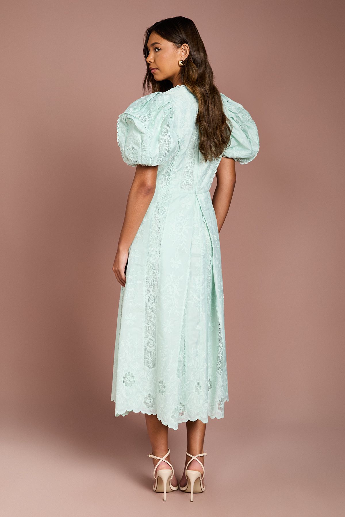 Coast Puff Sleeve Lace Midi Dress Mint image 3