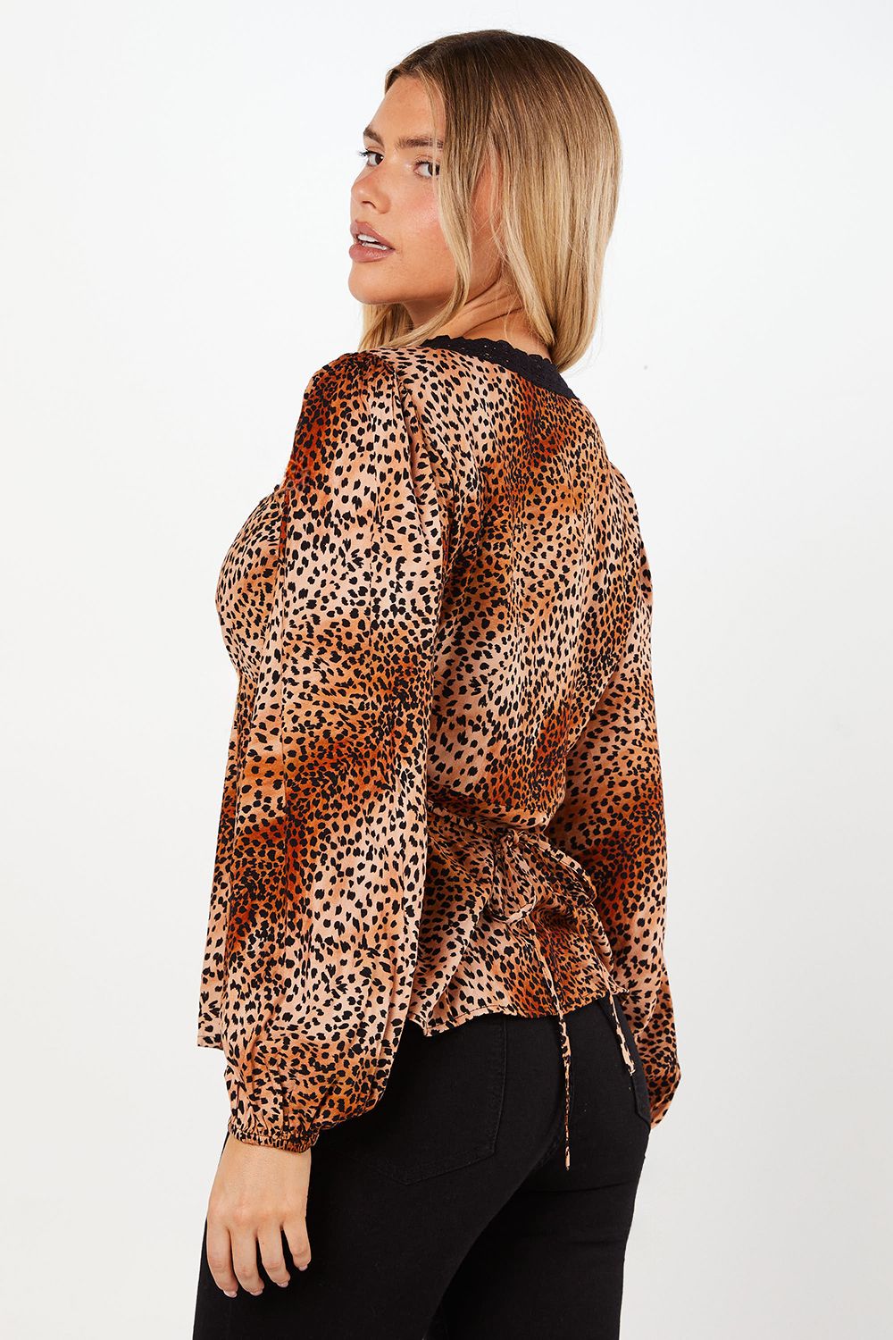 Dorothy Perkins Animal Sleeve Lace Trim Button Front Tea Blouse Animal image 3