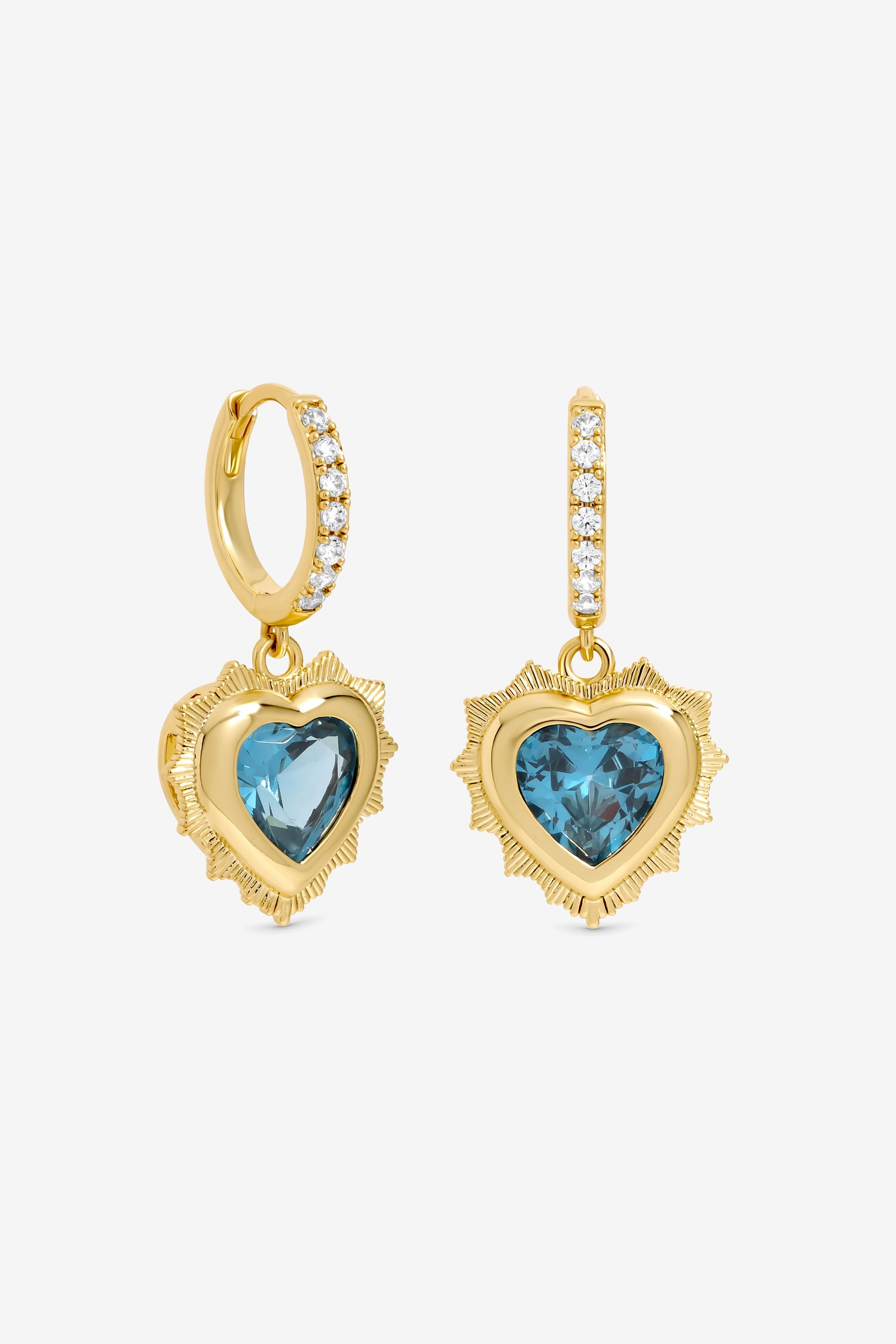 Jon Richard 14Ct Real Gold Plated Heart Birthstone Huggie Earrings- March image 2