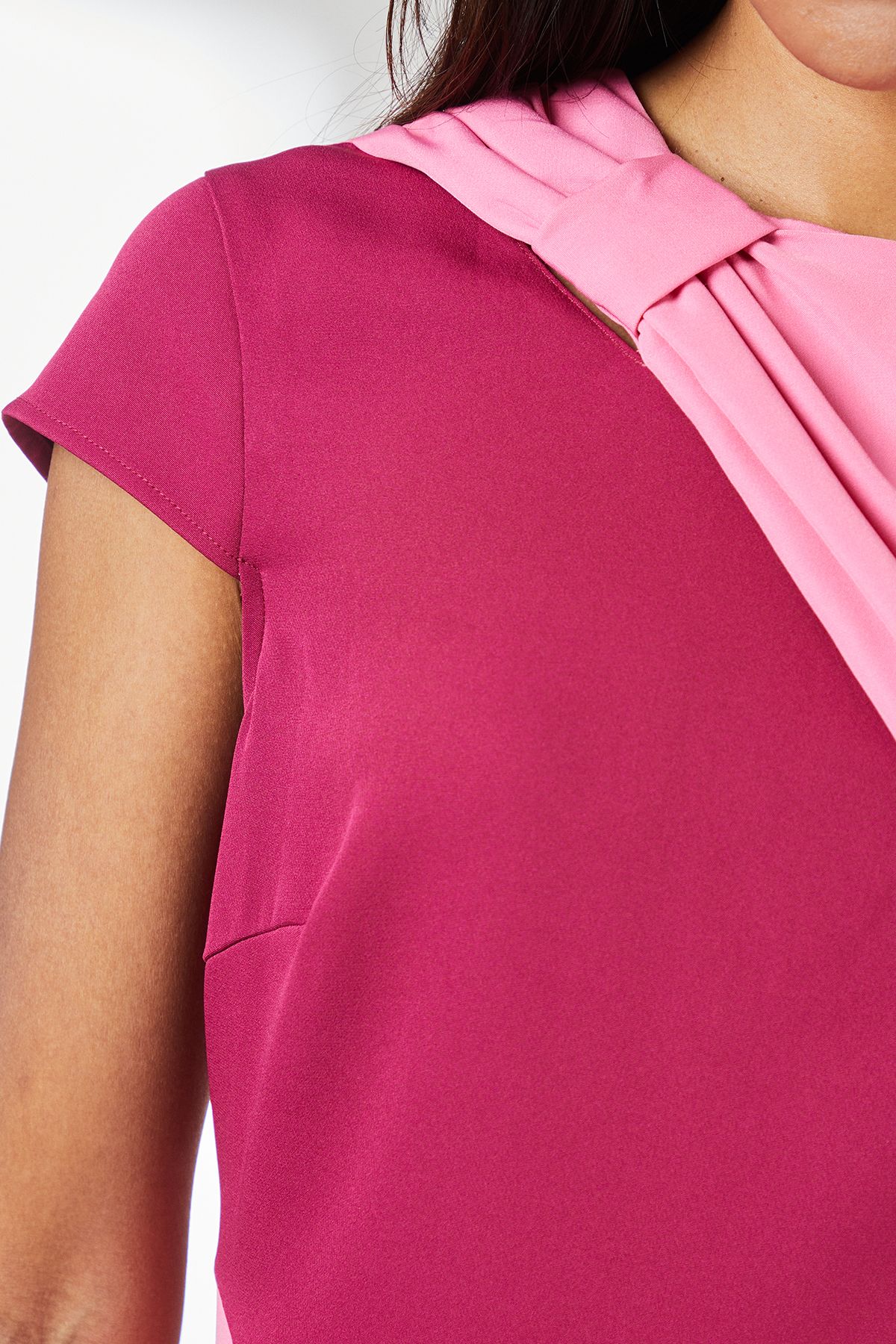 Principles Pink Knotted Neck Detail Colour Block Midi Dress Pink image 5