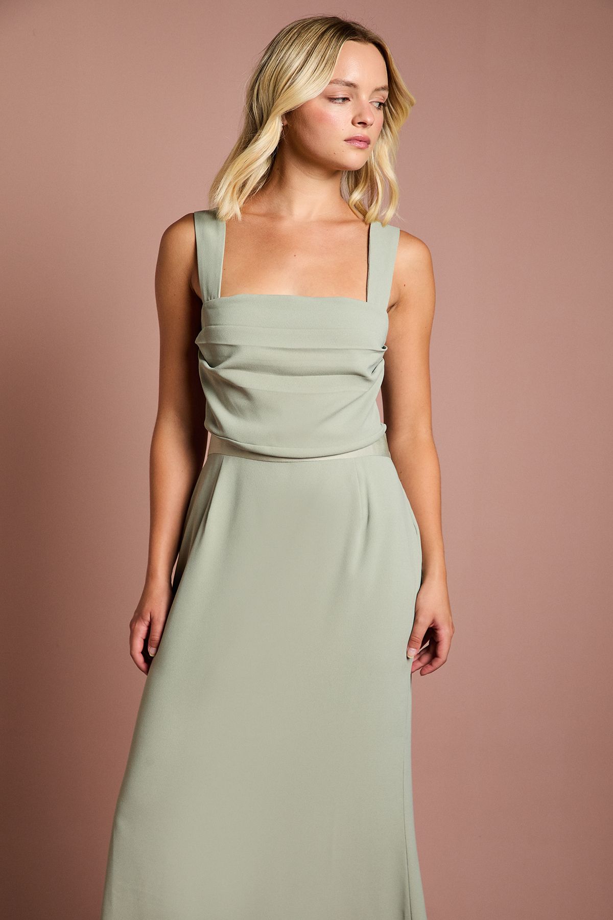 Coast Teen Strappy Pleat Detail Bridesmaid Dress Sage image 4