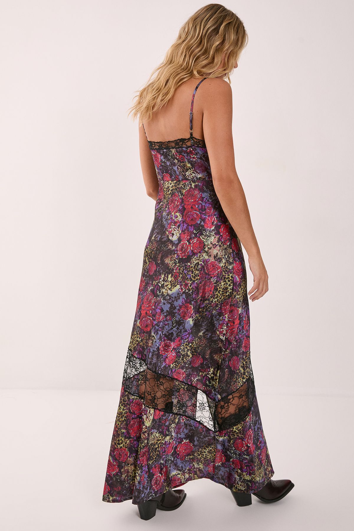 NastyGal Satin Animal Floral Cutwork Lace Maxi Slip Dress Animal image 3