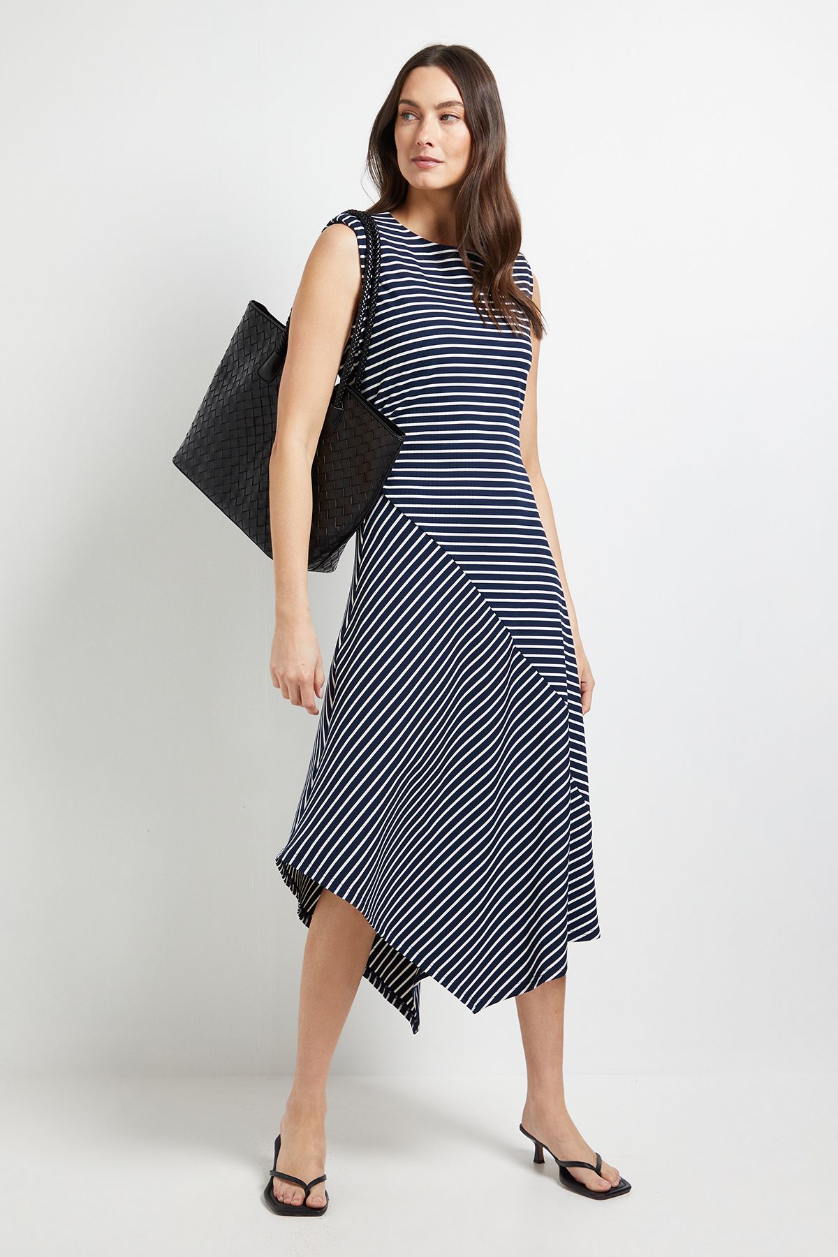 Principles Rib Stripe Sleeveless Midi Dress Navy