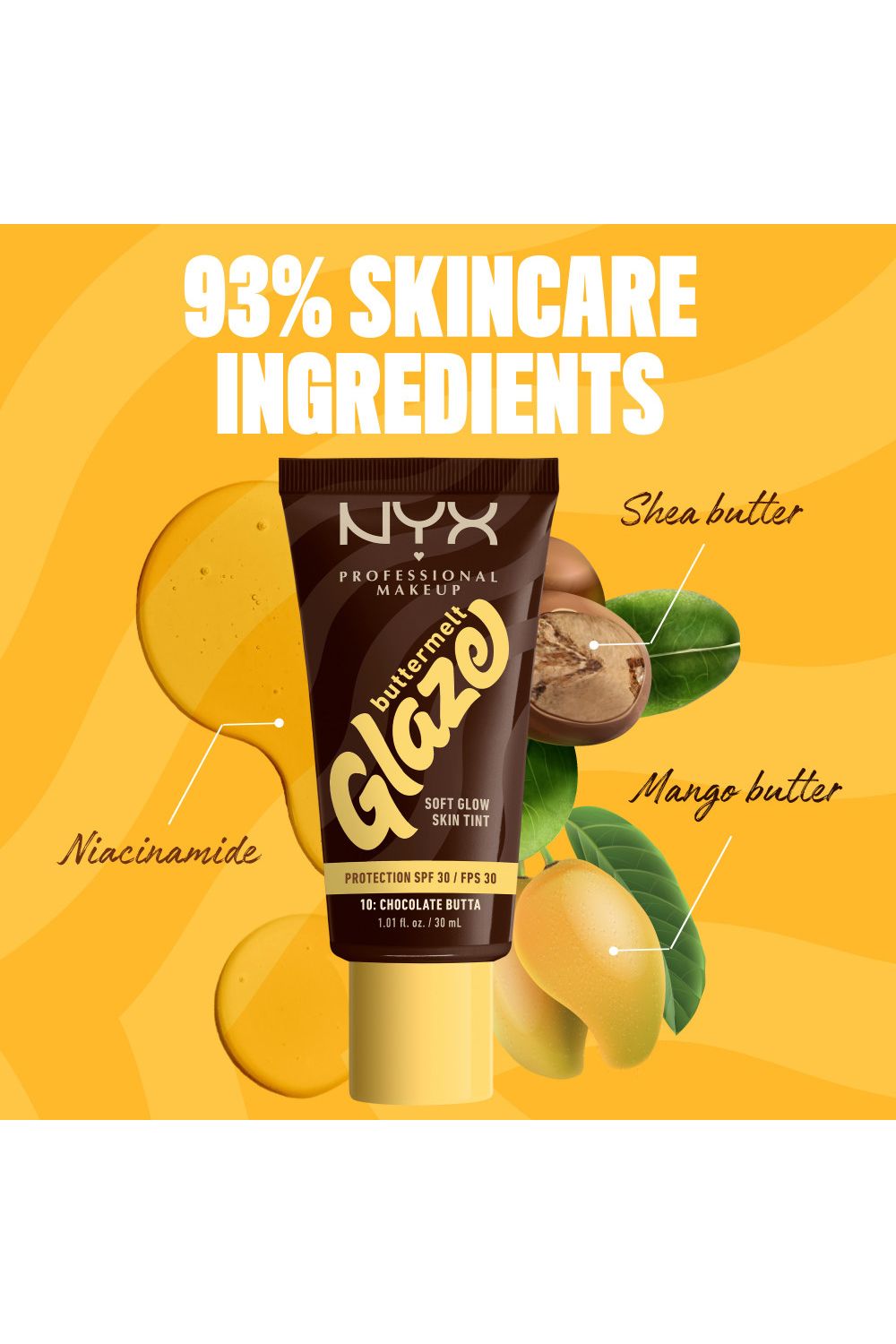 NYX Professional Makeup Buttermelt Glaze Soft Glow Skin Tint + SPF/FPS 30 30ml Chocolate Butta image 2
