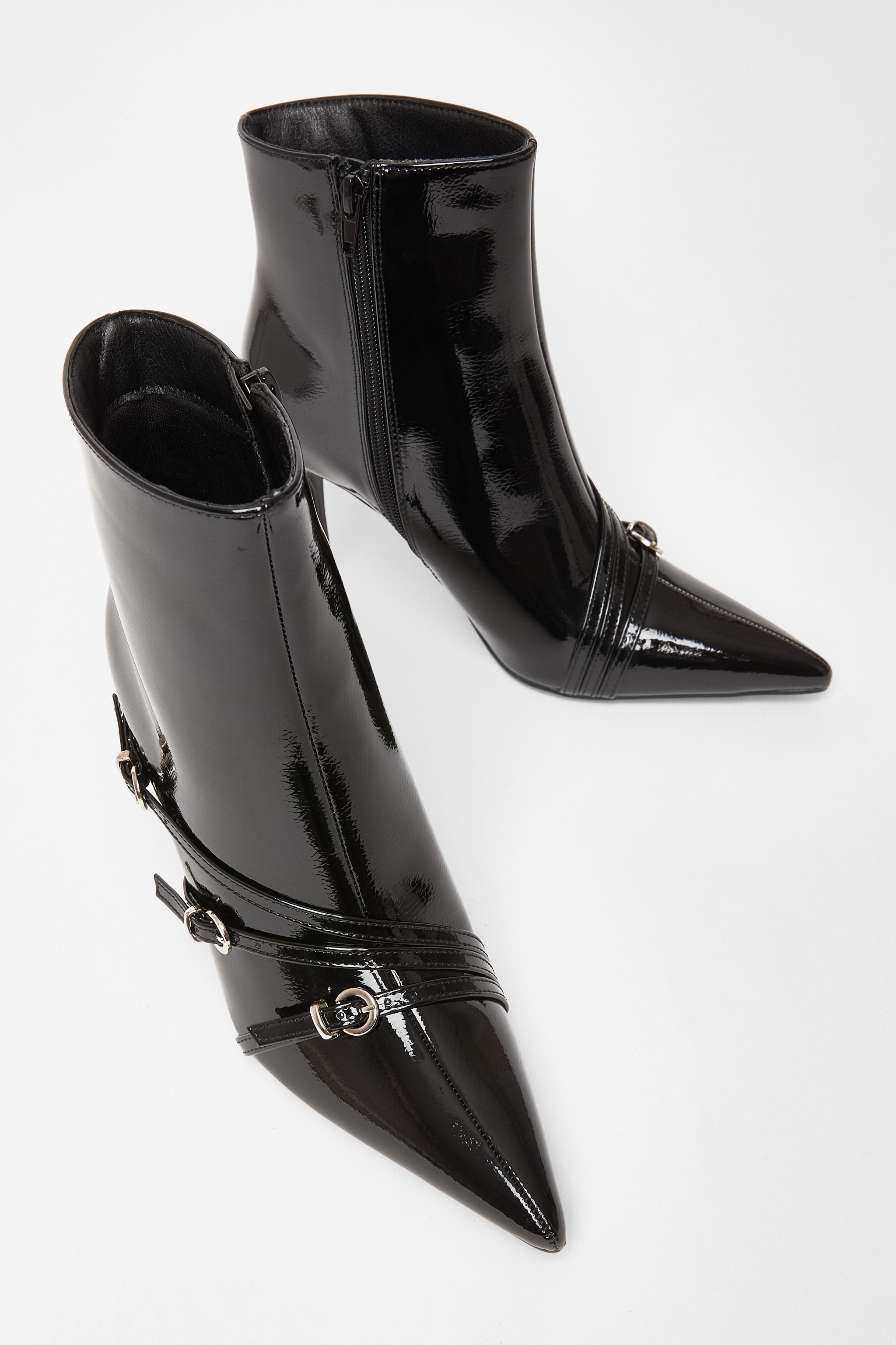 Quiz Black Faux Leather Buckle Ankle Boots image 2