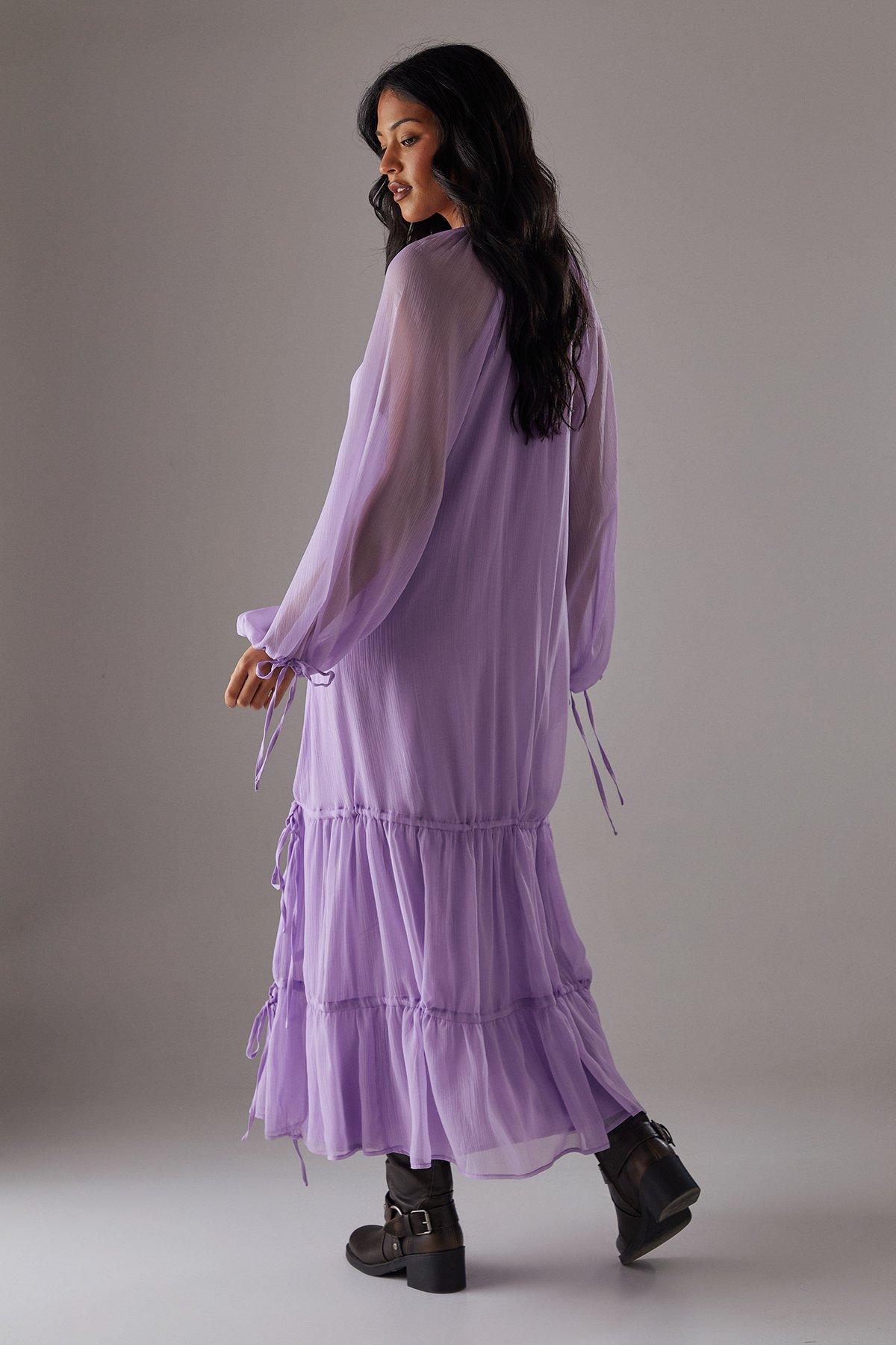 Warehouse Chiffon Drawstring Detail Midaxi Smock Dress image 4